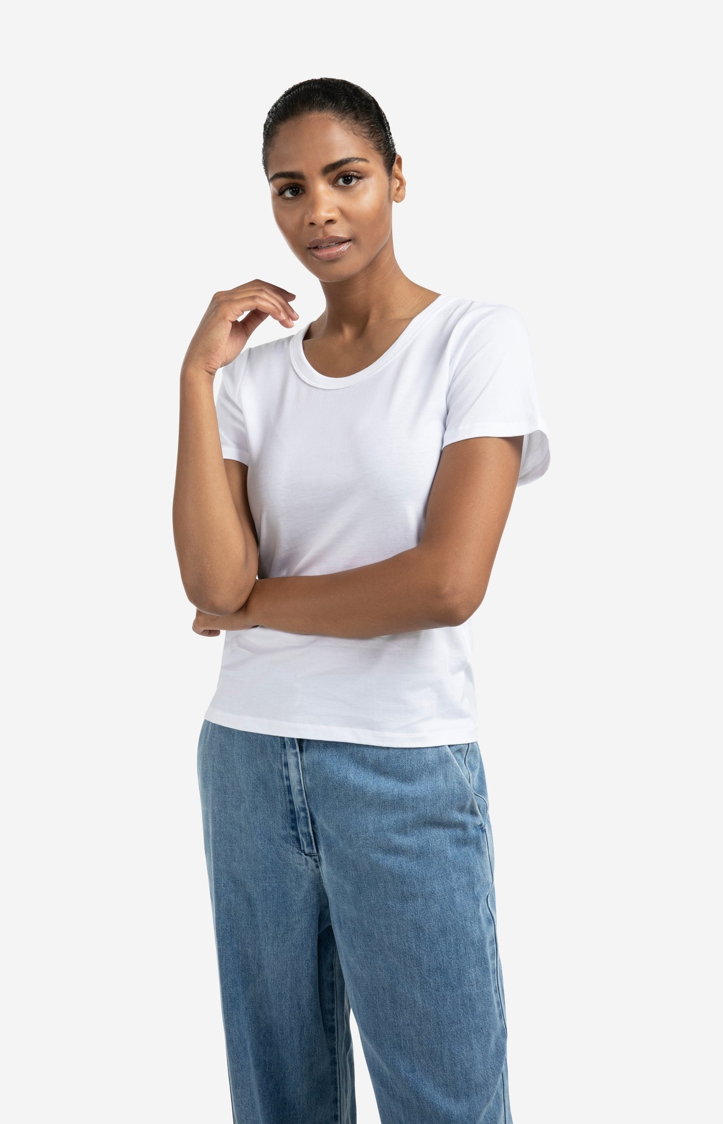 T-shirt with round ribbed neck