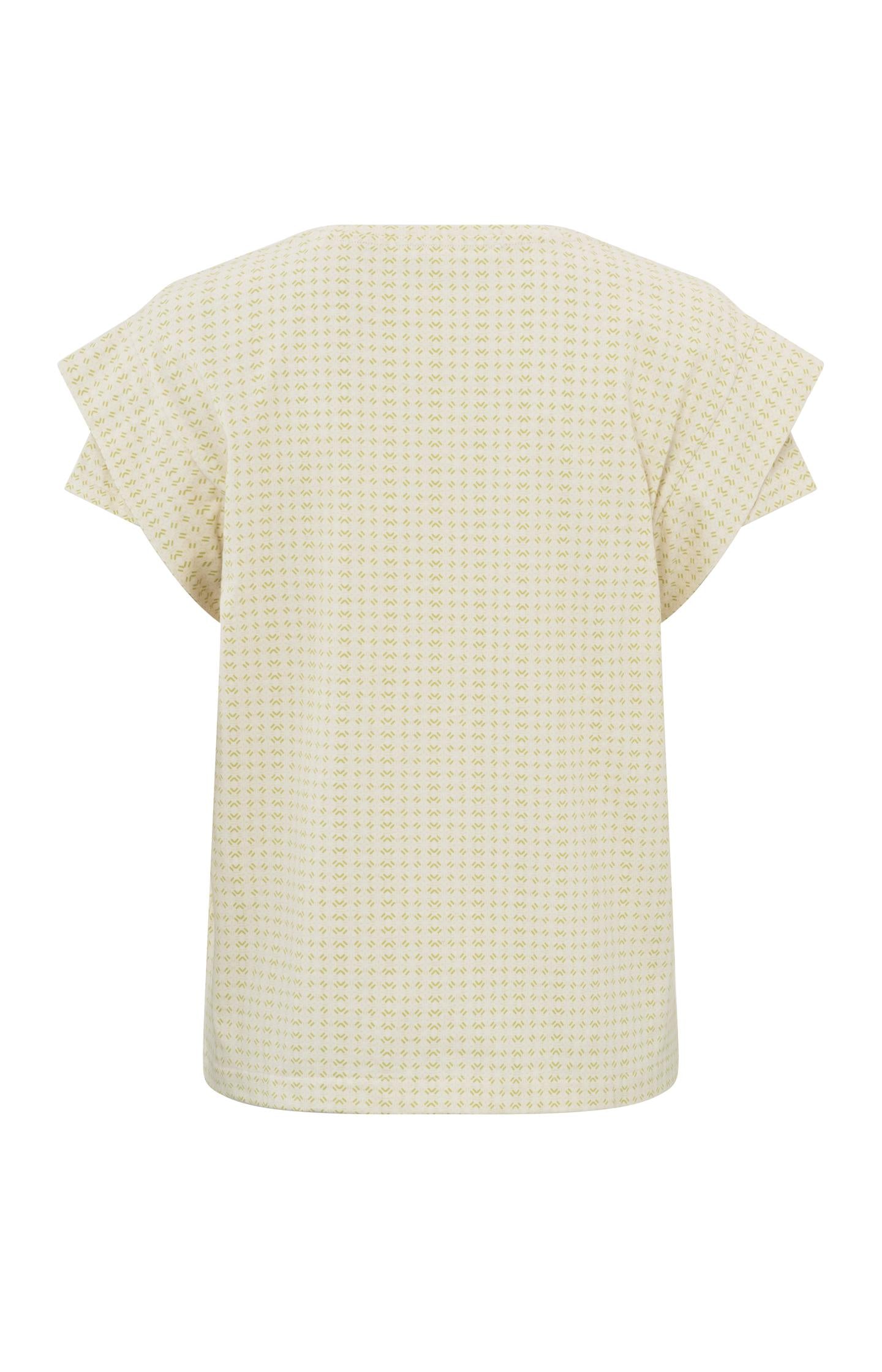 T-shirt with V-neck, short detailed sleeves and print