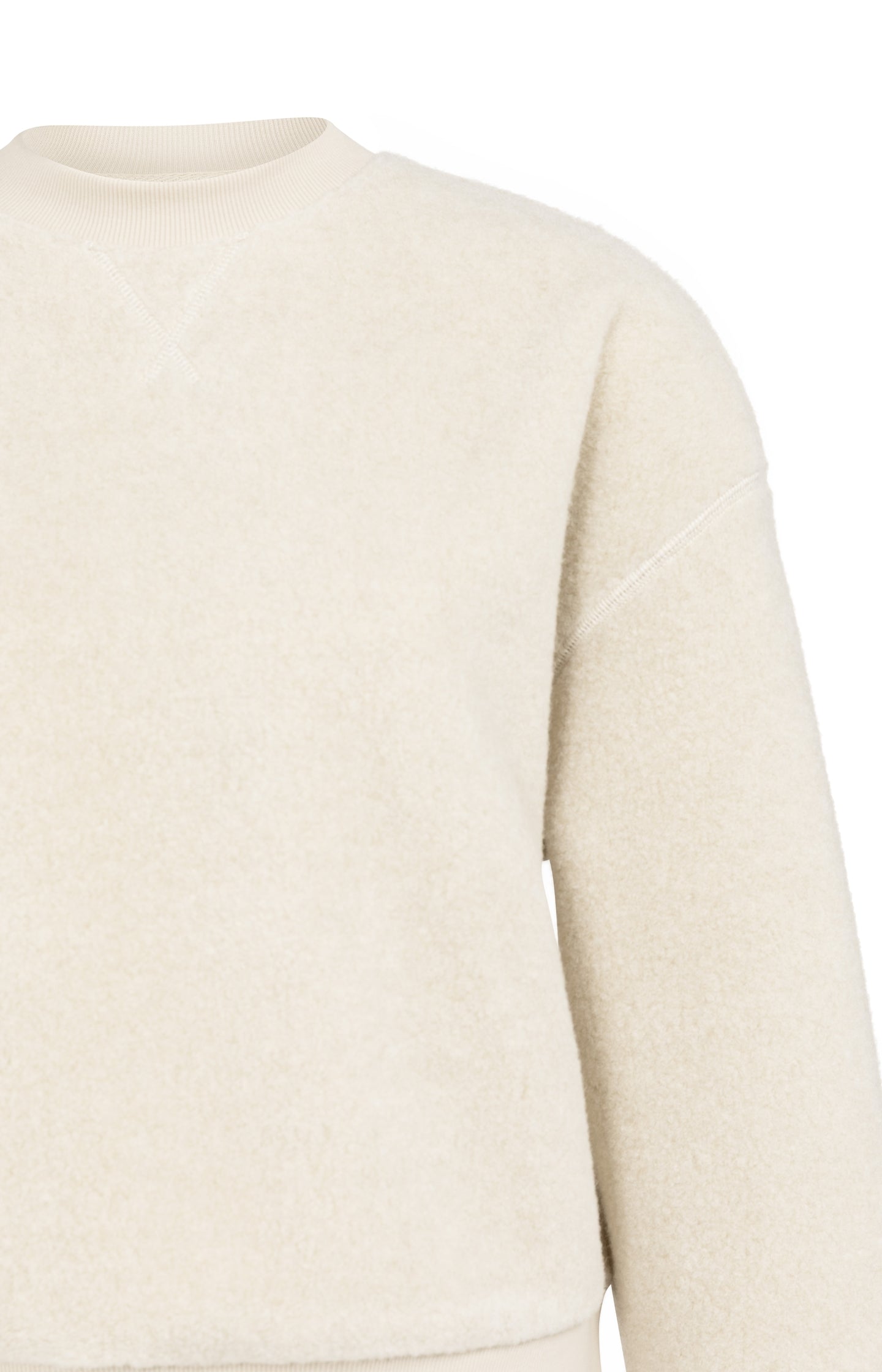 Teddy sweater with ribbed trims and round neckline