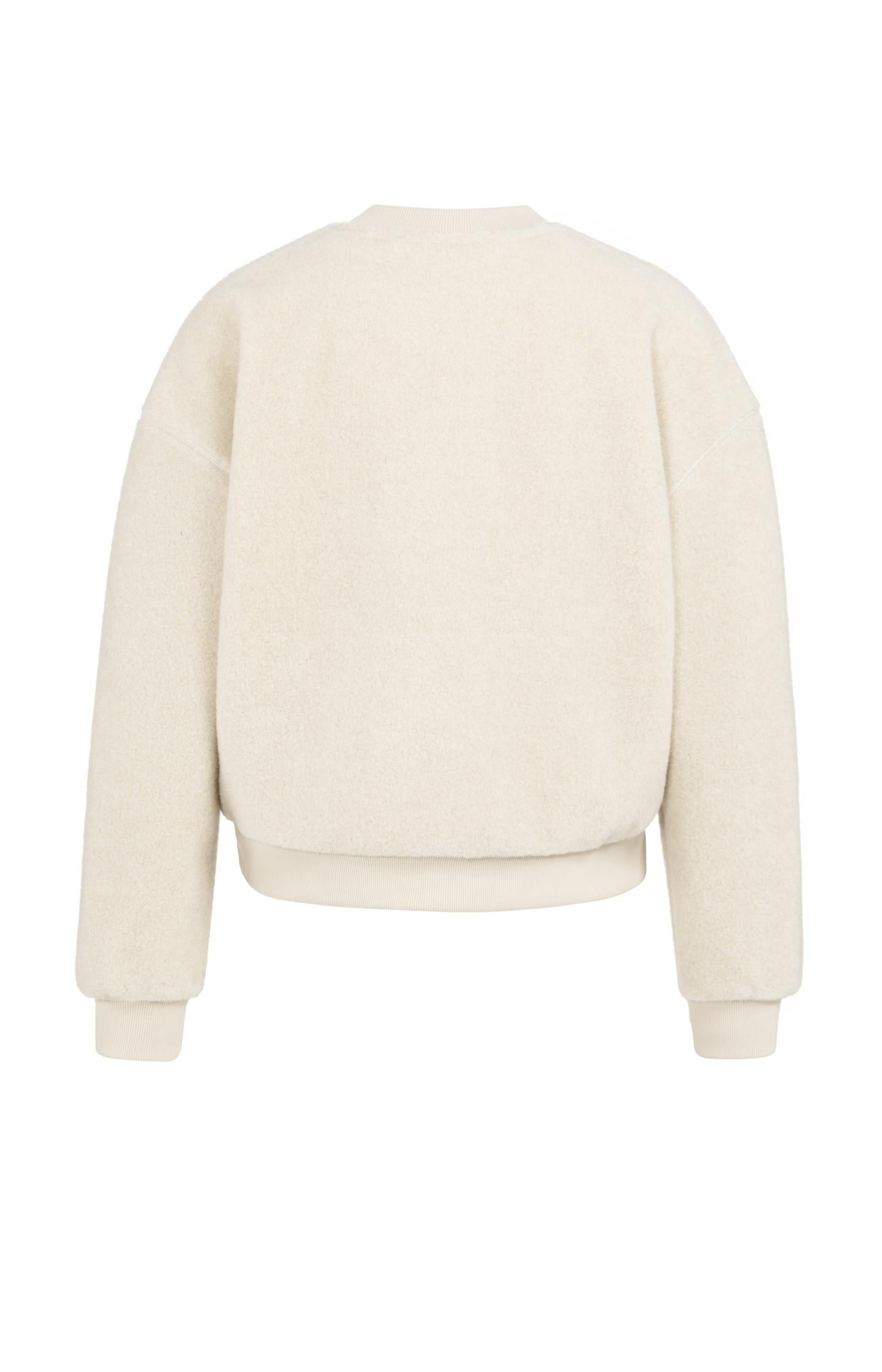 Teddy sweater with ribbed trims and round neckline