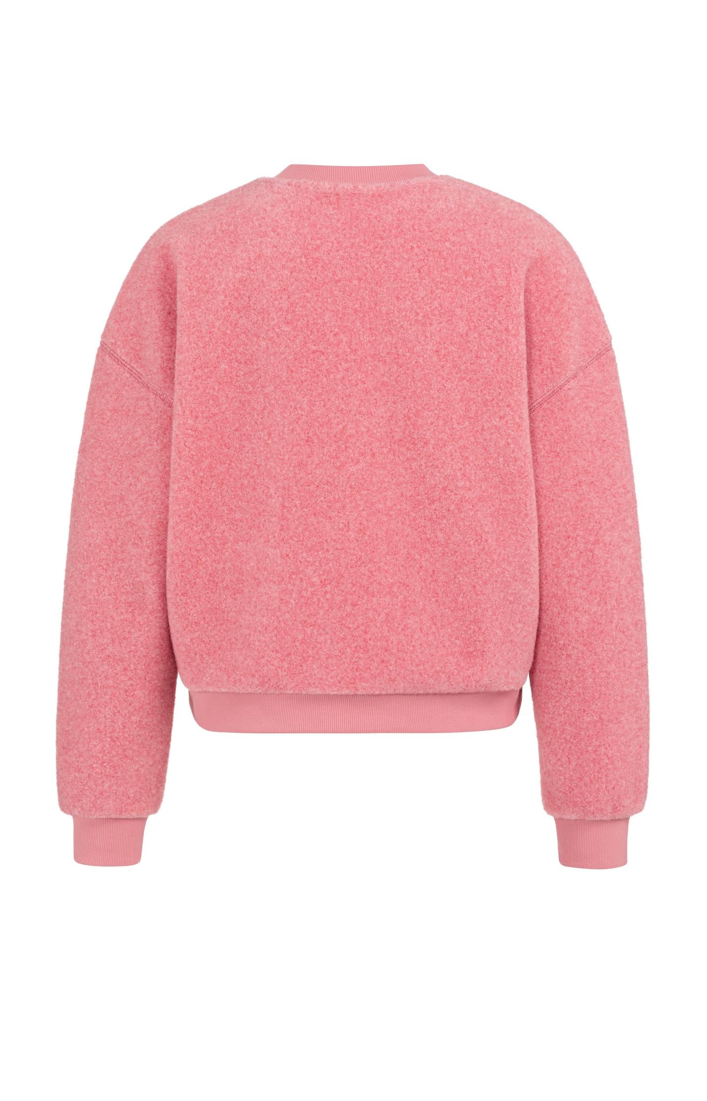 Teddy sweater with ribbed trims and round neckline