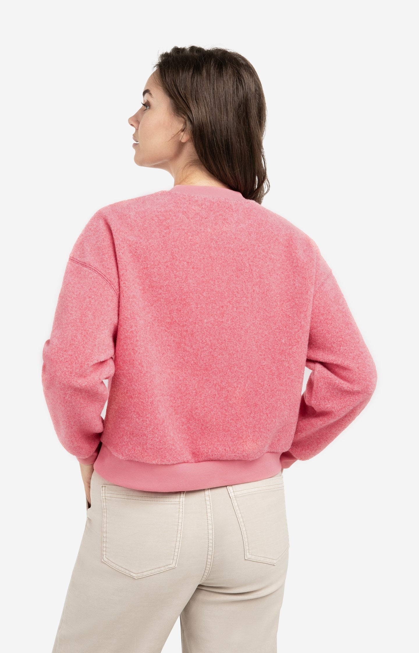 Teddy sweater with ribbed trims and round neckline