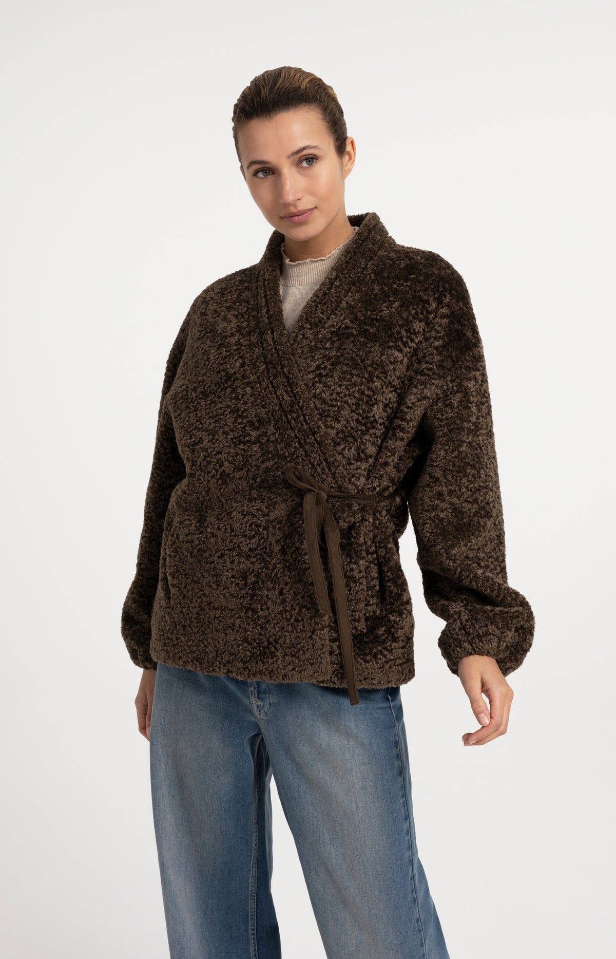 Teddy wrap jacket with tie closure