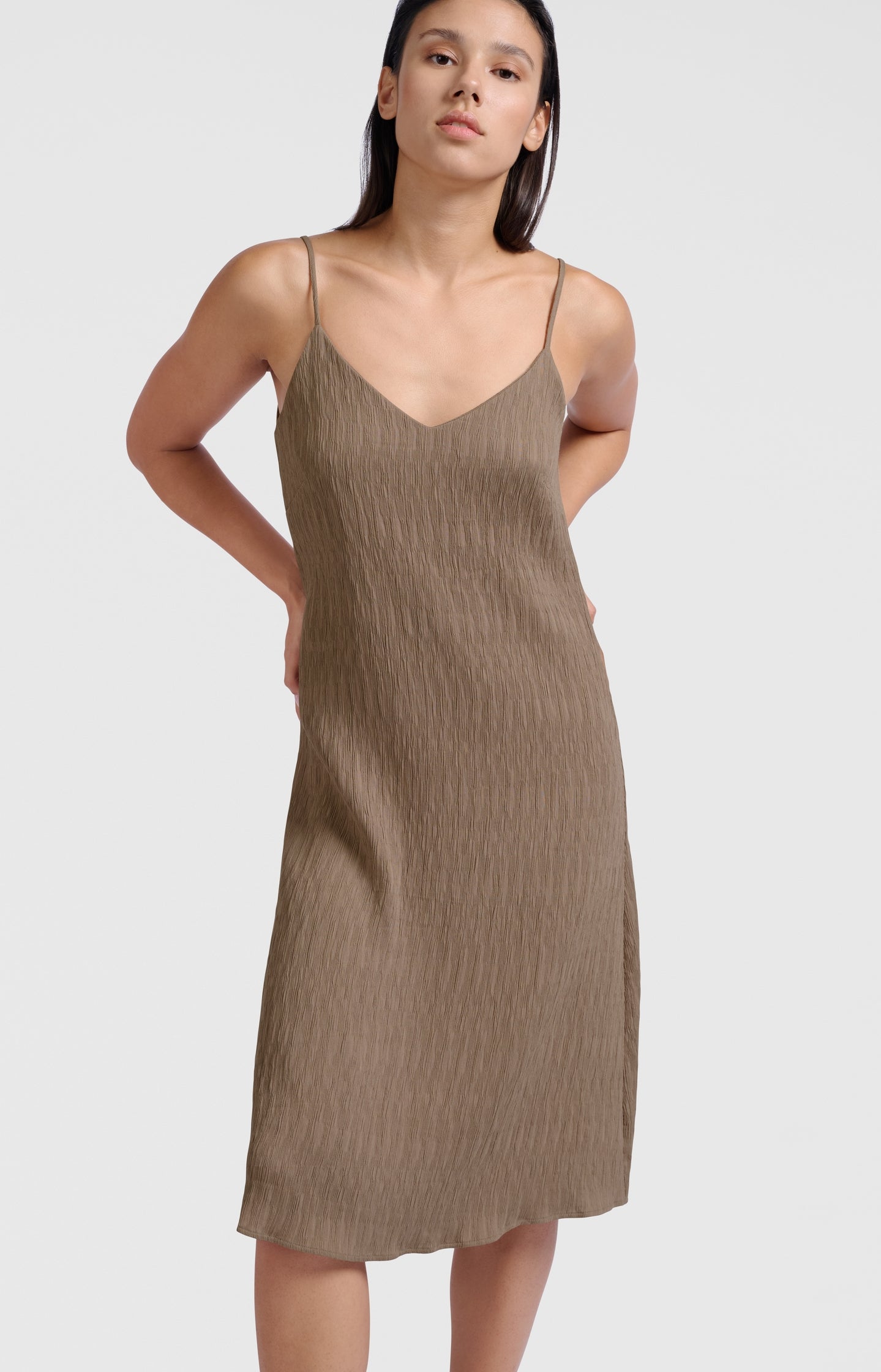 Textured dress with spaghetti straps
