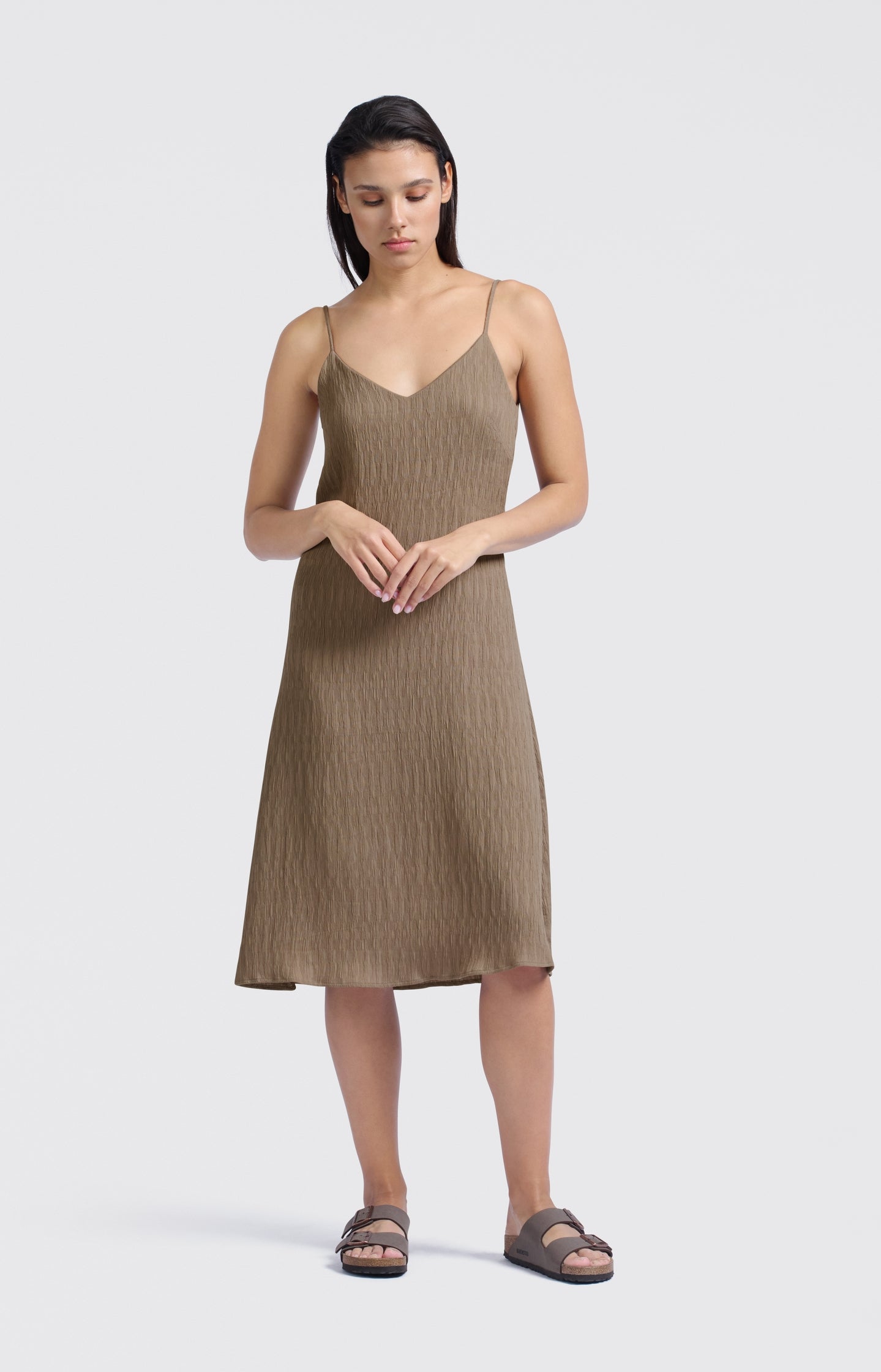 Textured dress with spaghetti straps