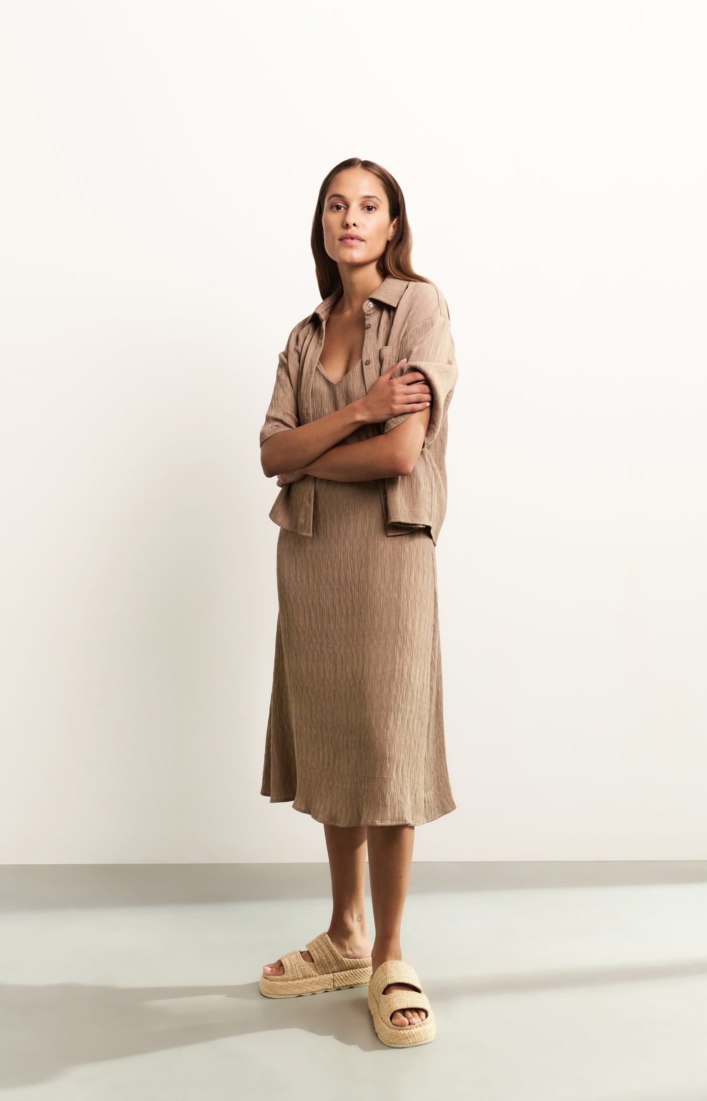 Textured dress with spaghetti straps