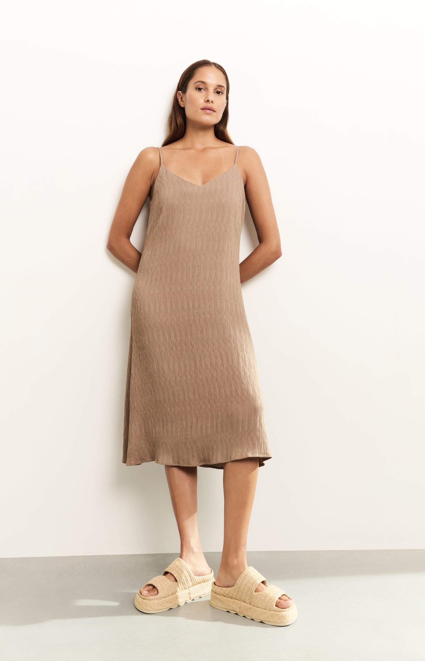 Textured dress with spaghetti straps