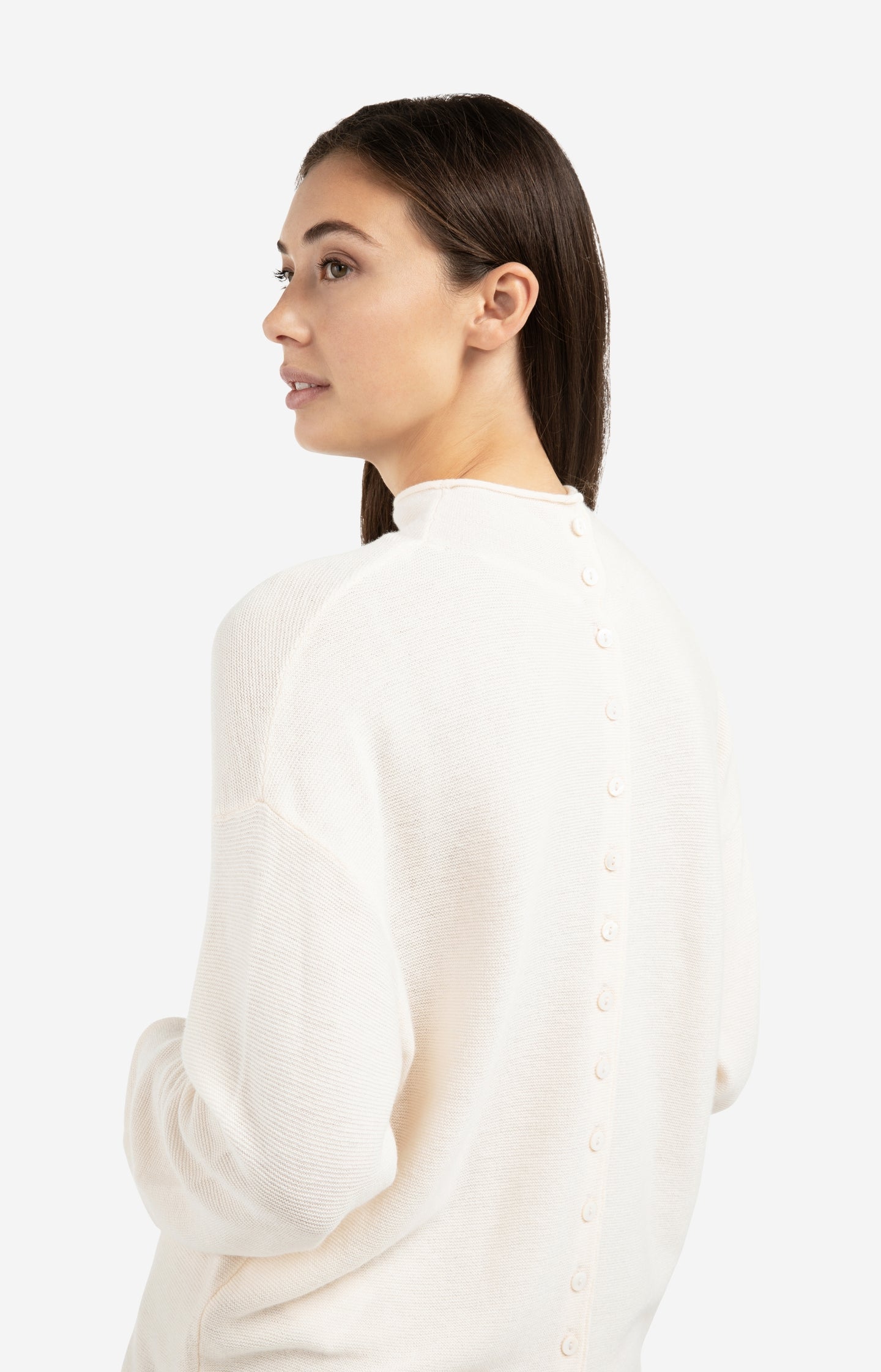 Textured knit sweater with buttoned back - Type: lookbook