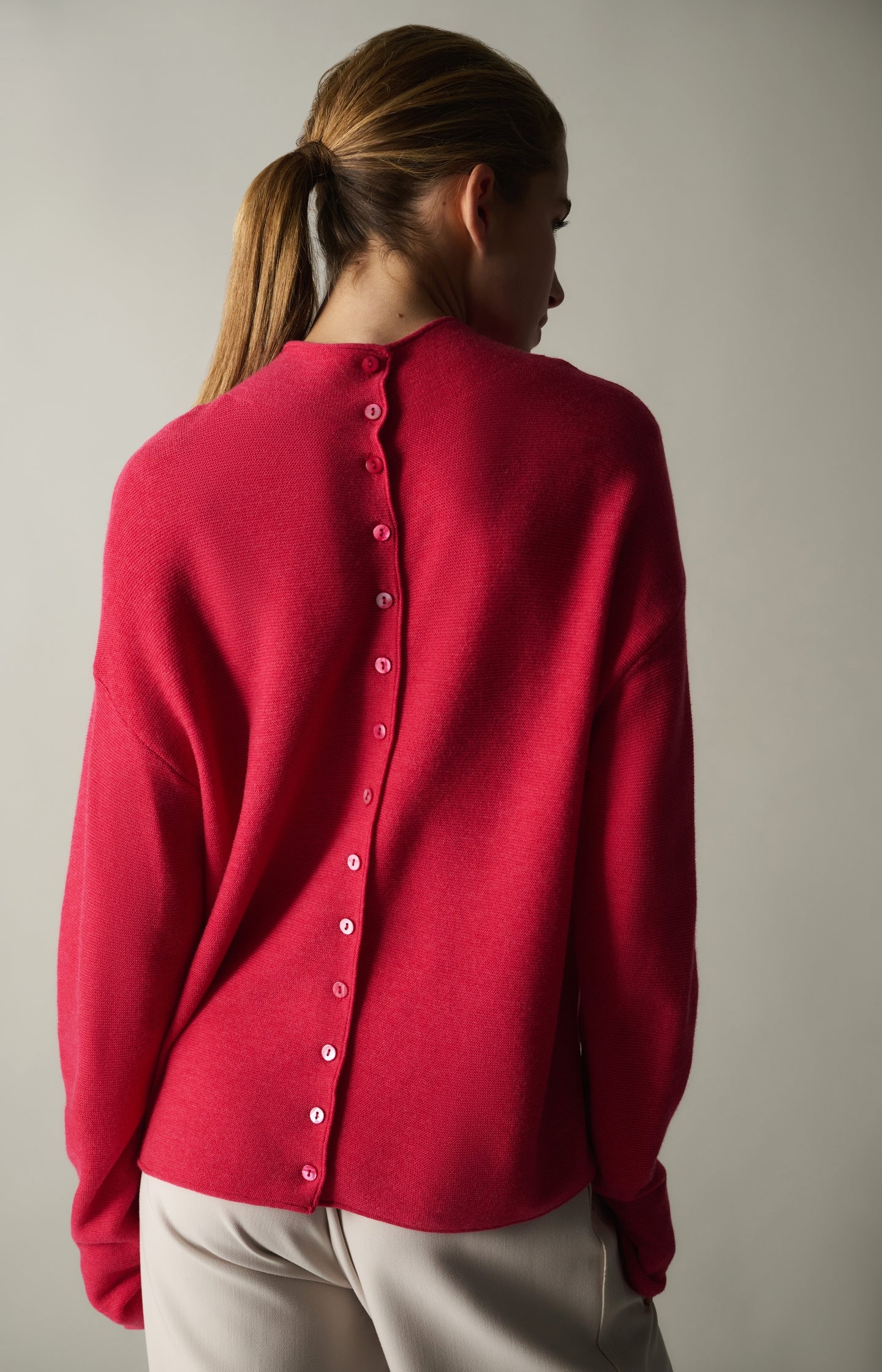 Textured knit sweater with buttoned back - Type: lookbook