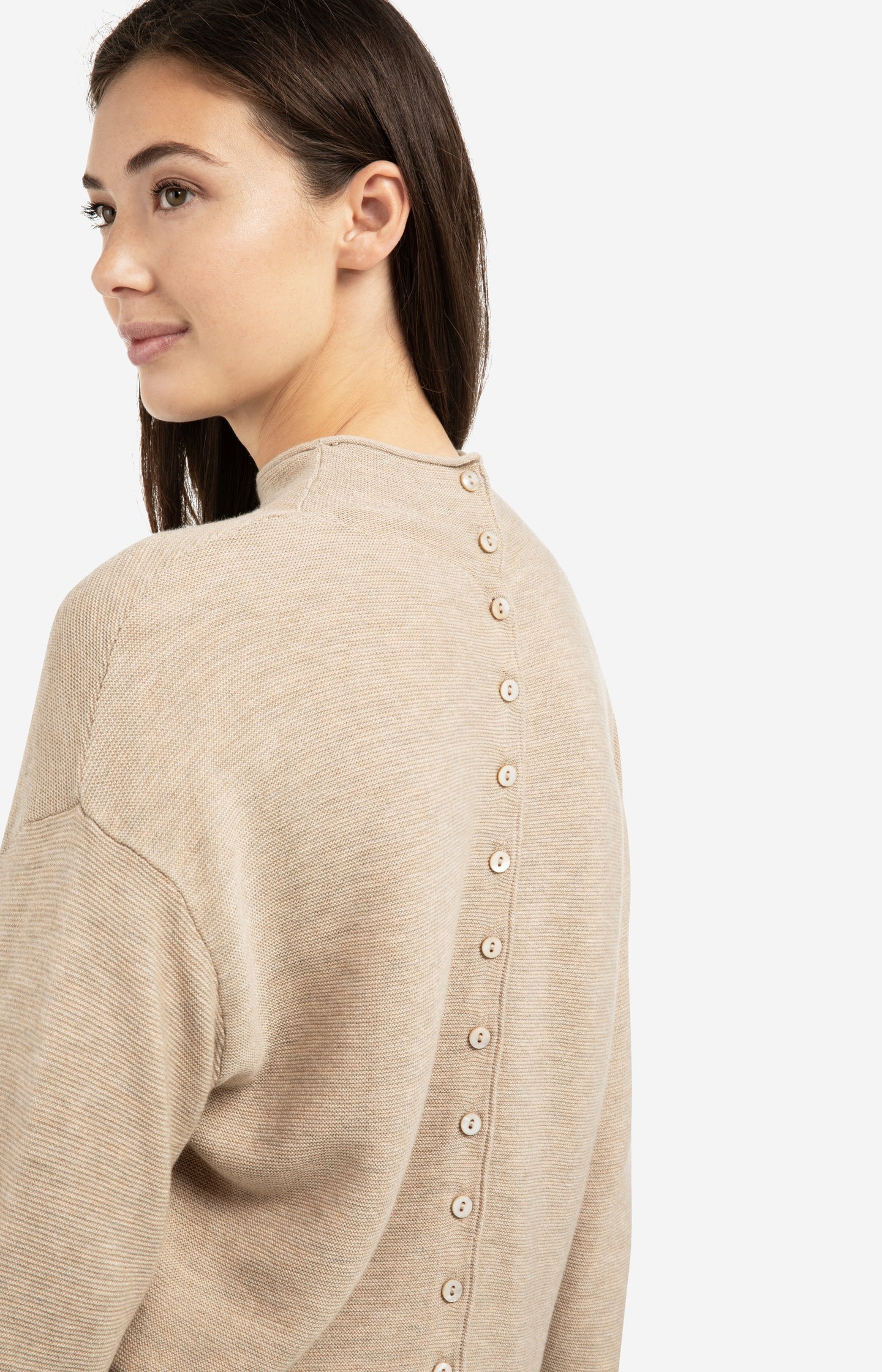 Textured knit sweater with buttoned back - Type: lookbook