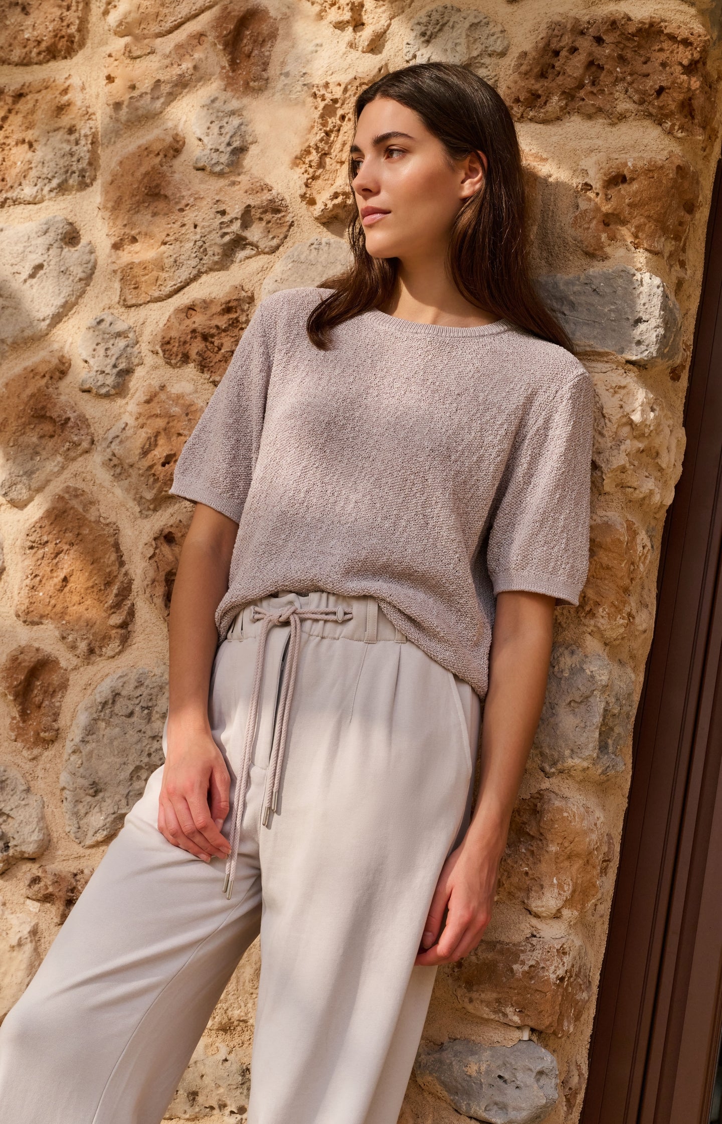 Textured knitted sweater with short sleeves - Type: lookbook