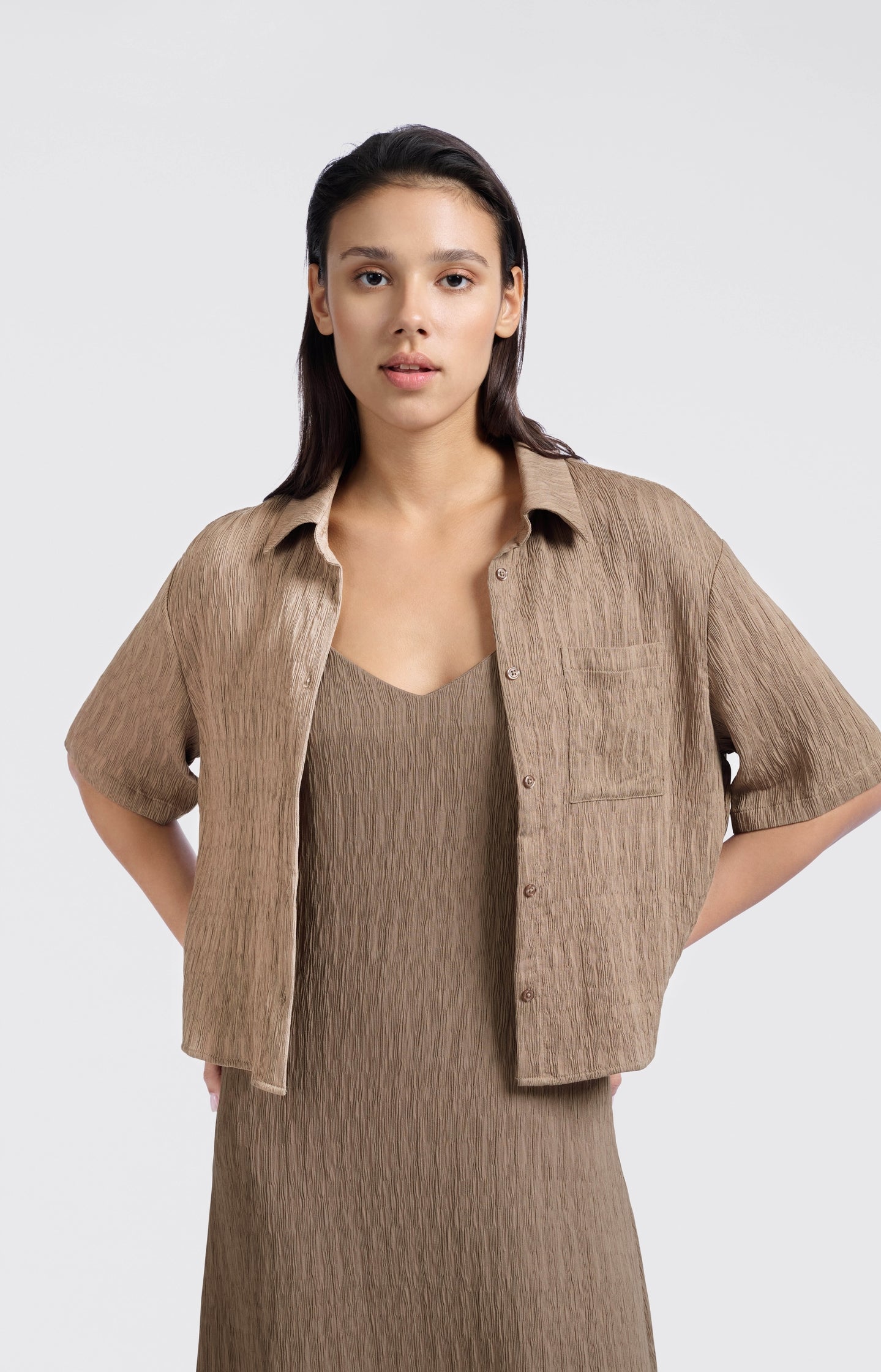 Textured short-sleeve blouse