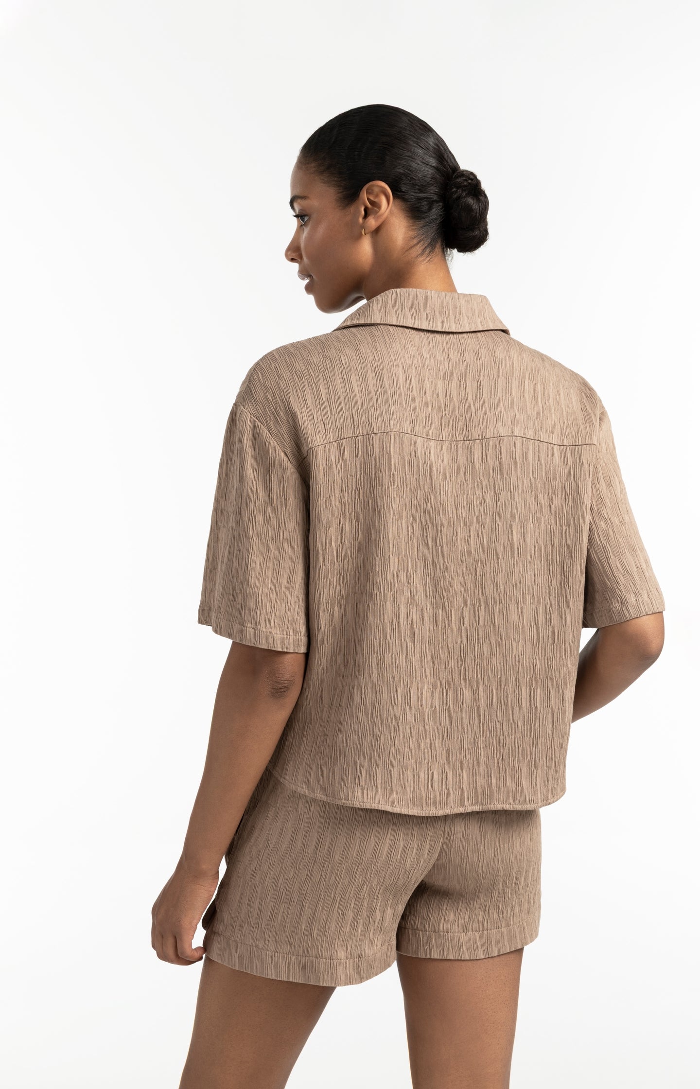 Textured short-sleeve blouse