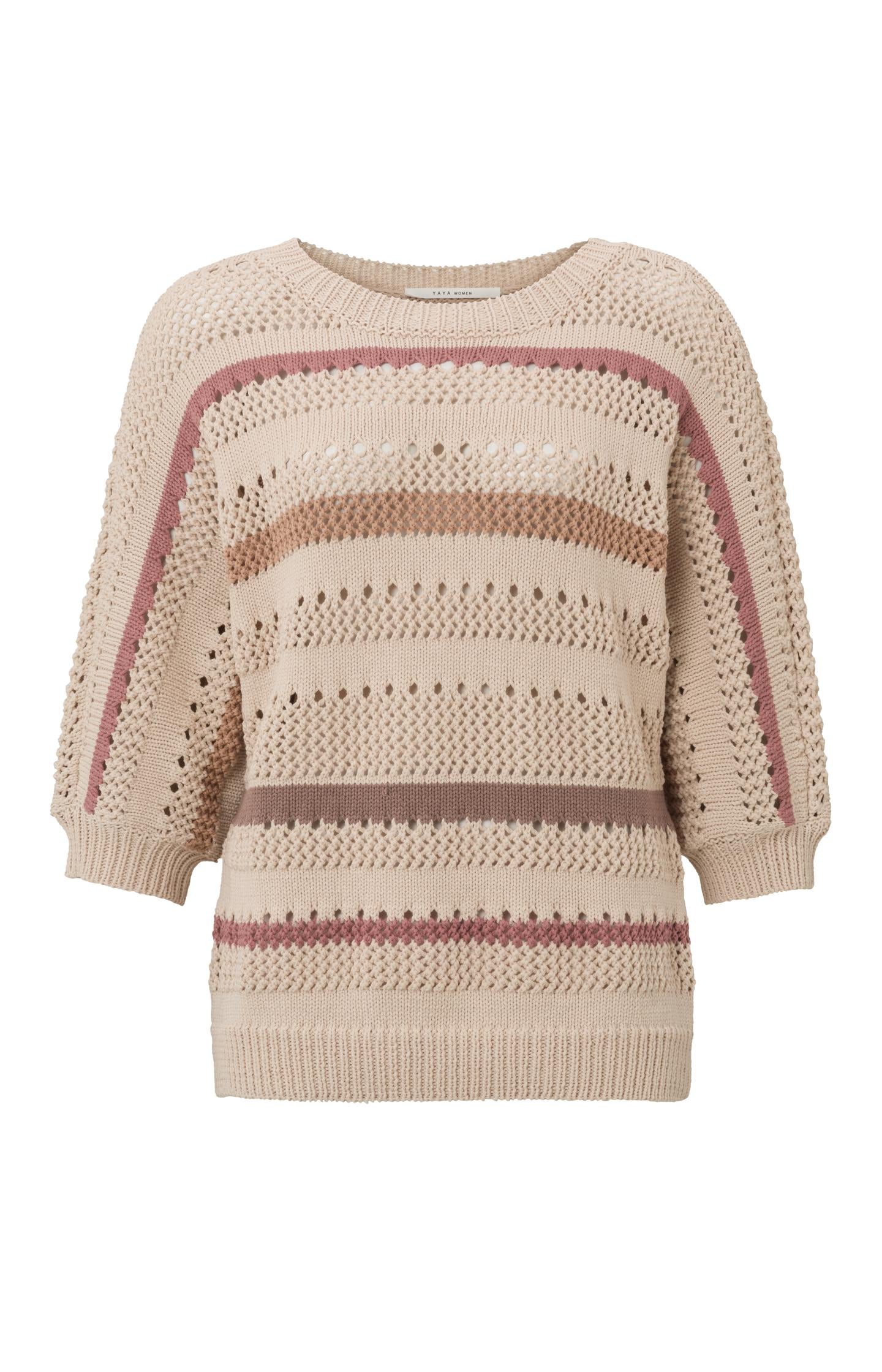 Textured sweater with stripes, round neck and 7/8 sleeves - Type: product