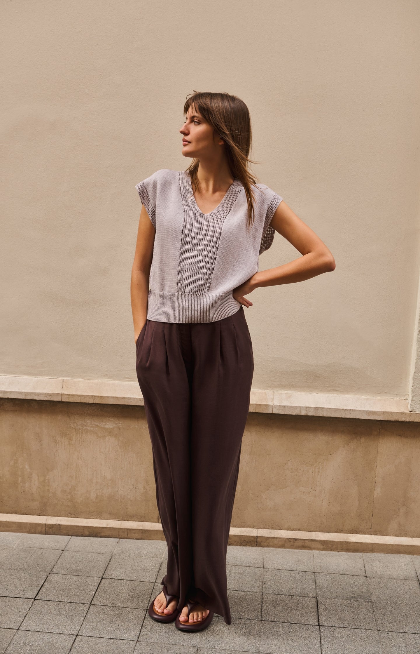 Textured sweater with V-neck