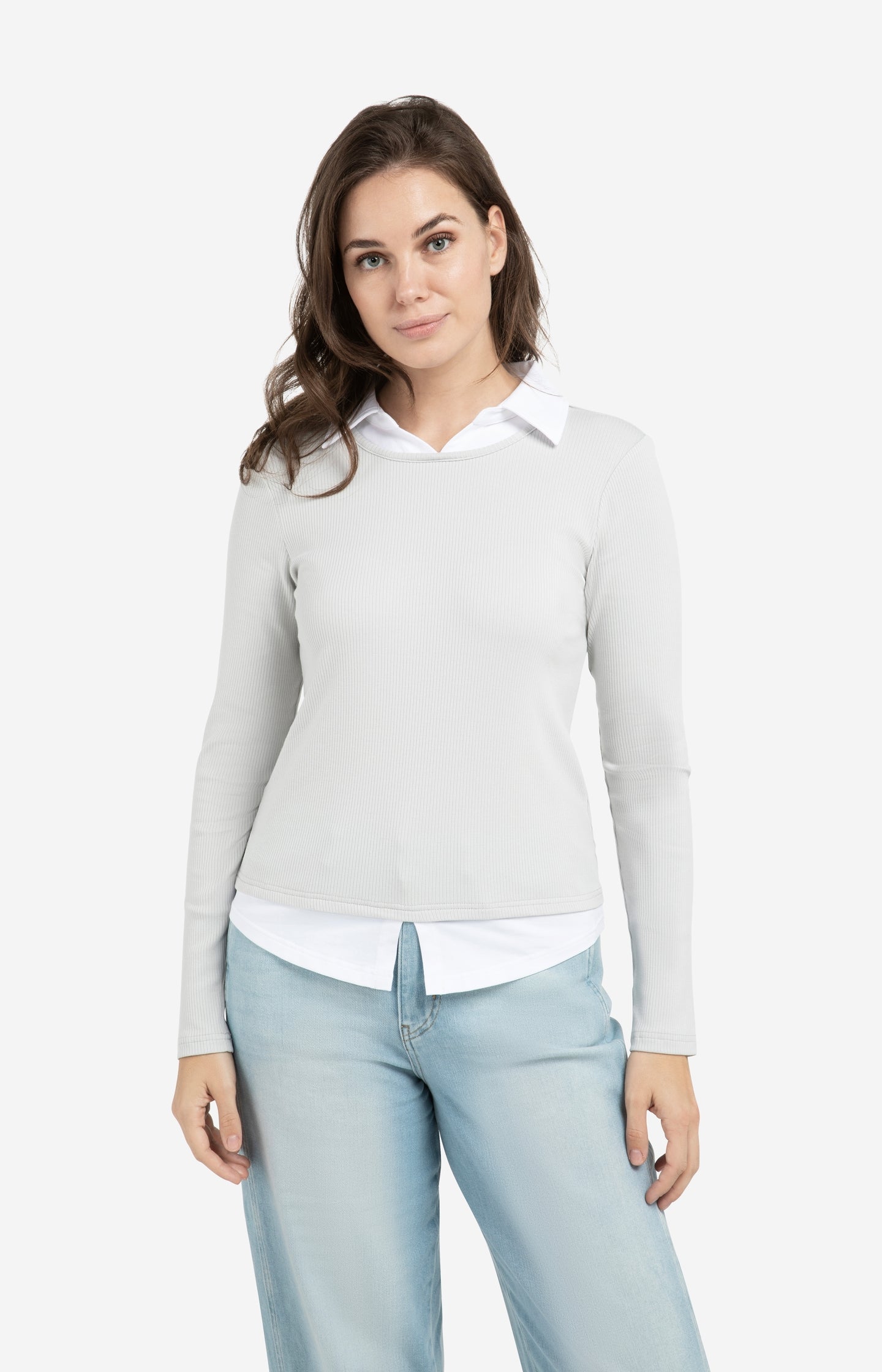 Top with blouse collar and layered effect - Type: lookbook