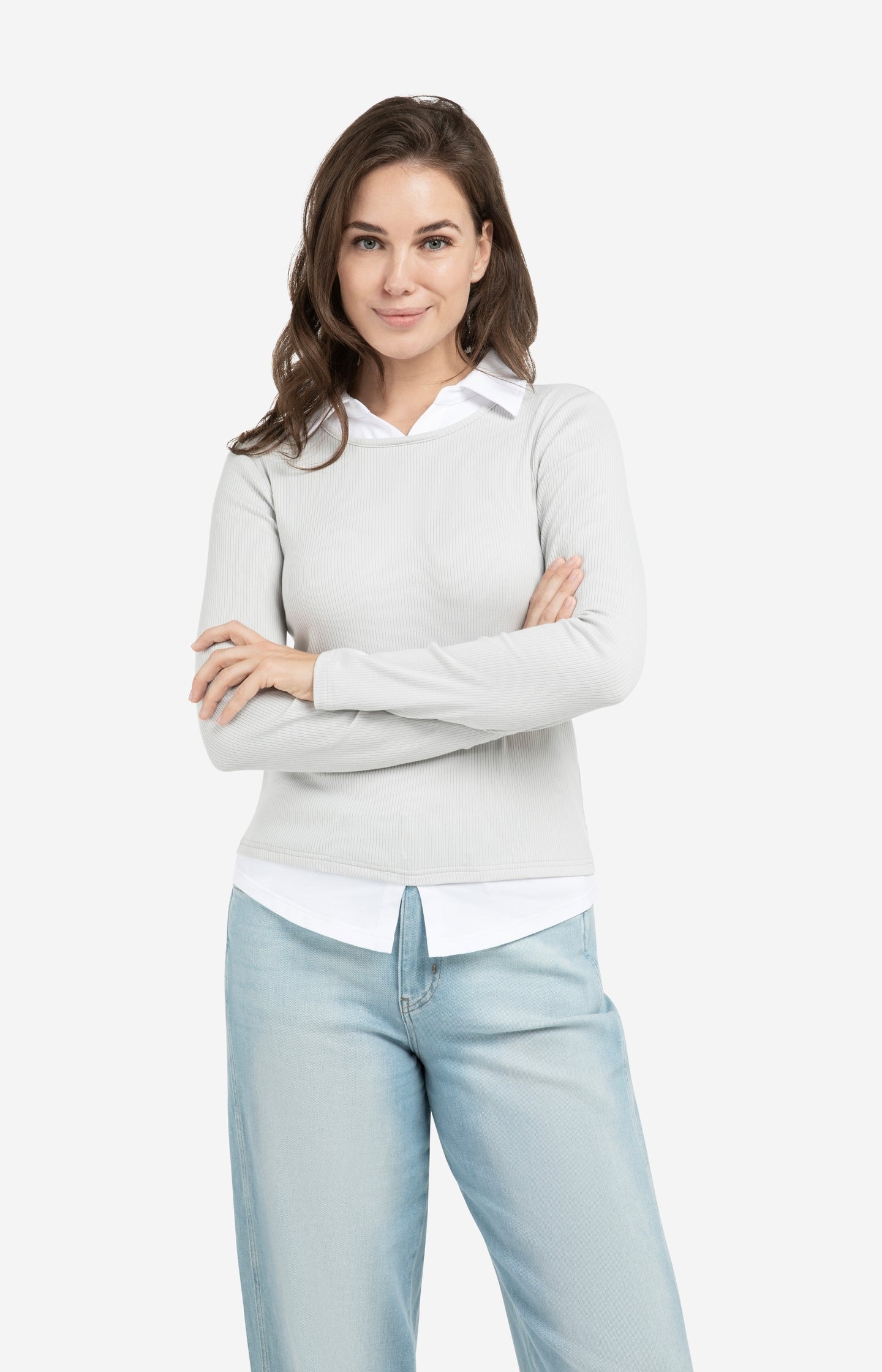 Top with blouse collar and layered effect