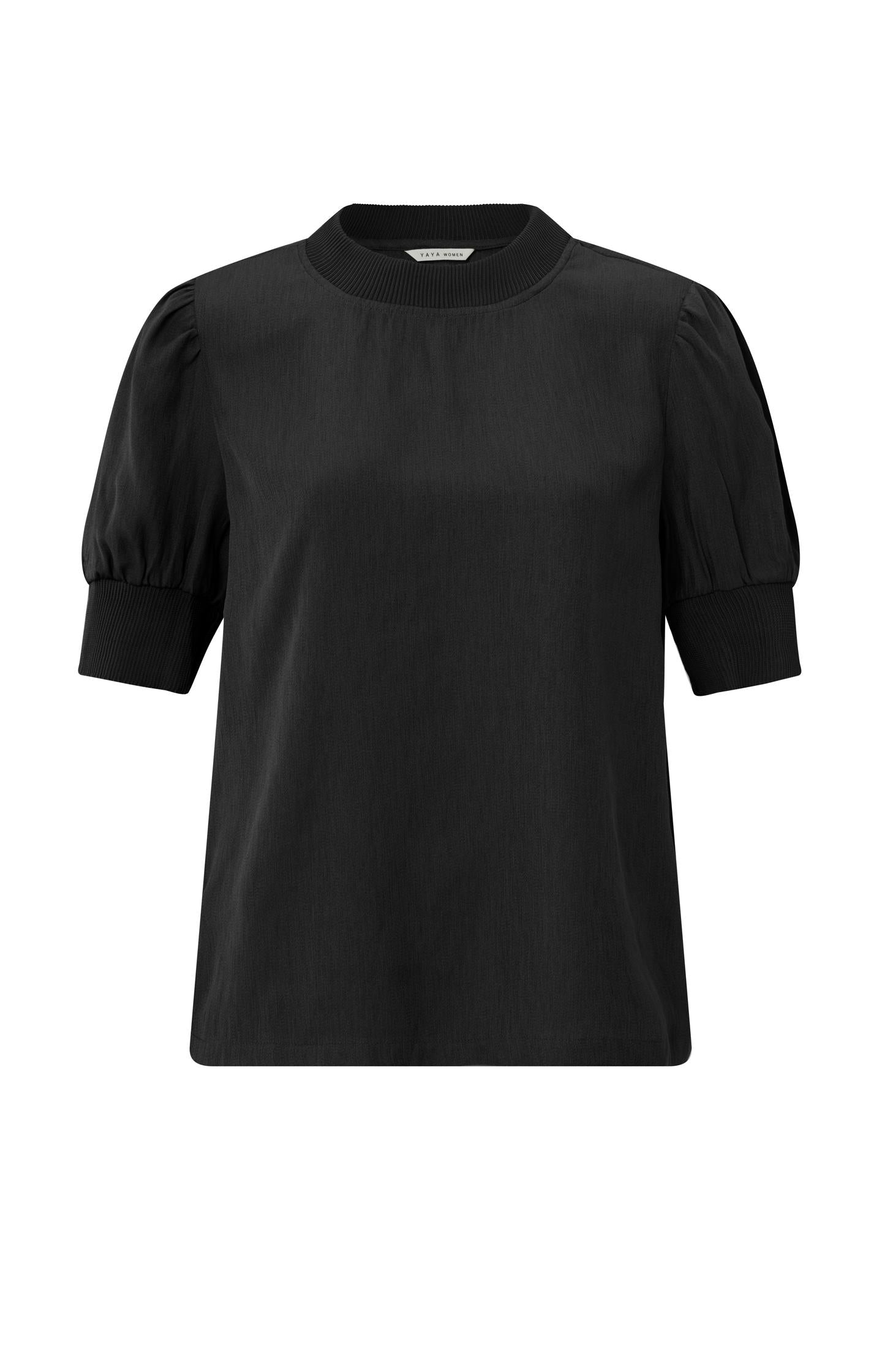 Top with crewneck, short puff sleeves and ribbed details - Type: product