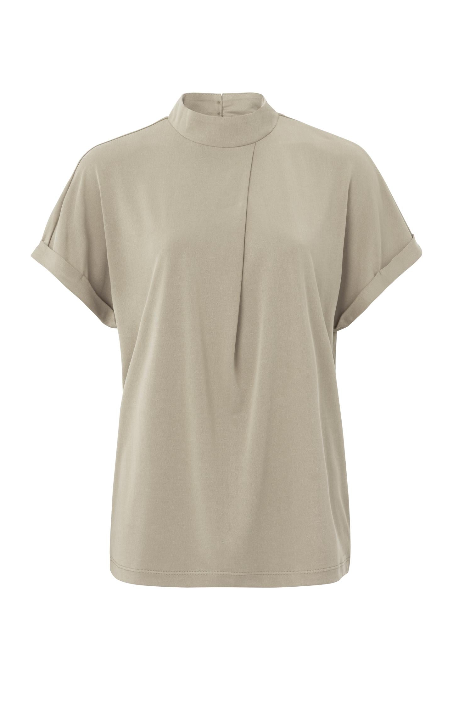 Top with high neck, short sleeves and pleated detail - Type: product