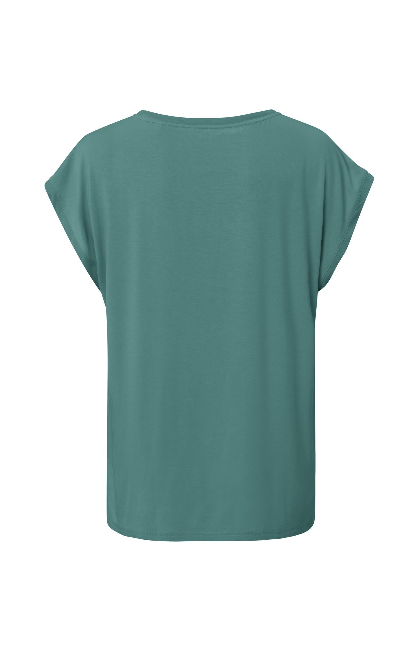 Top with round neck and cap sleeves without shoulder seams