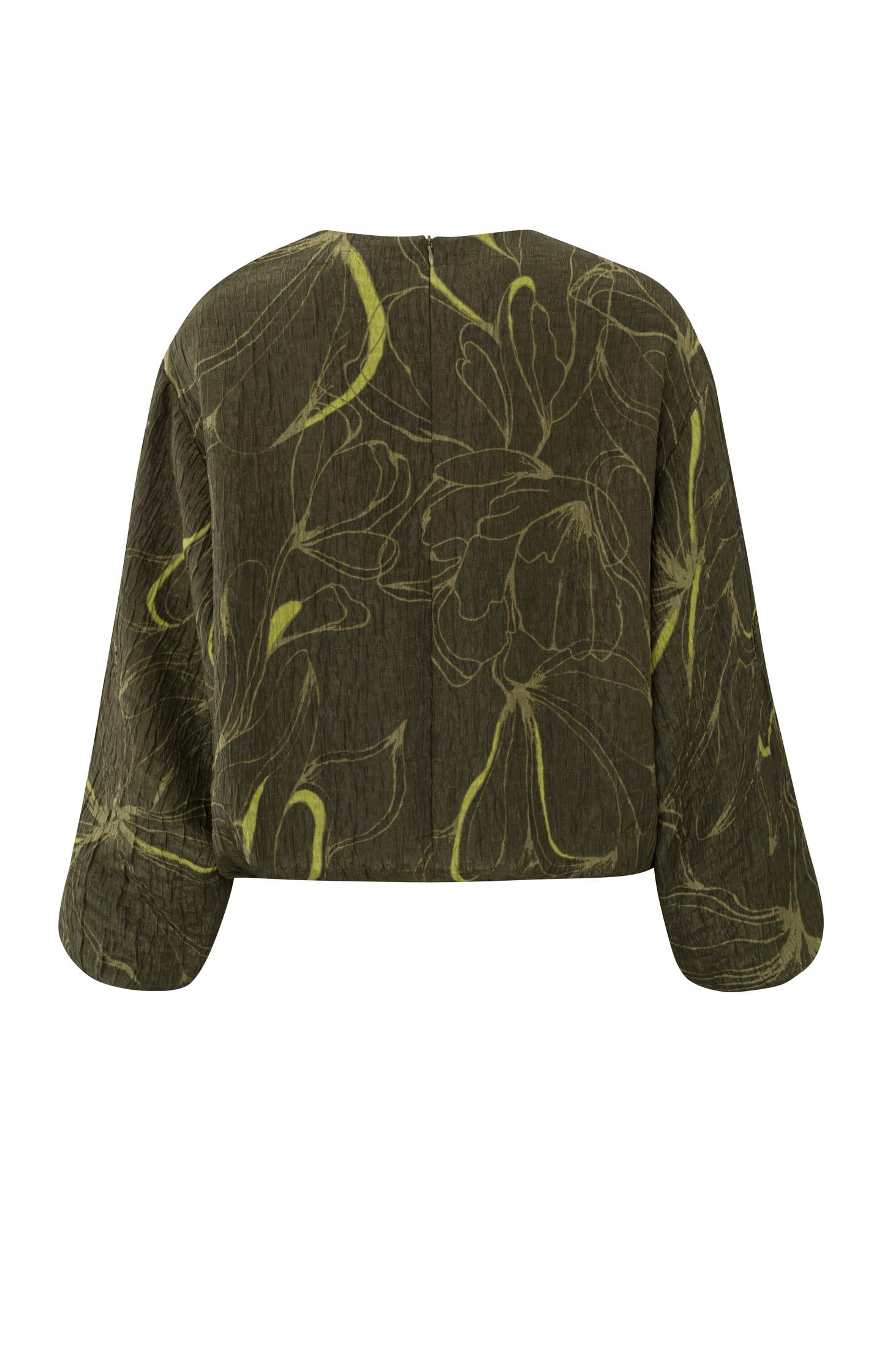 Top with round neck, long balloon sleeves and print