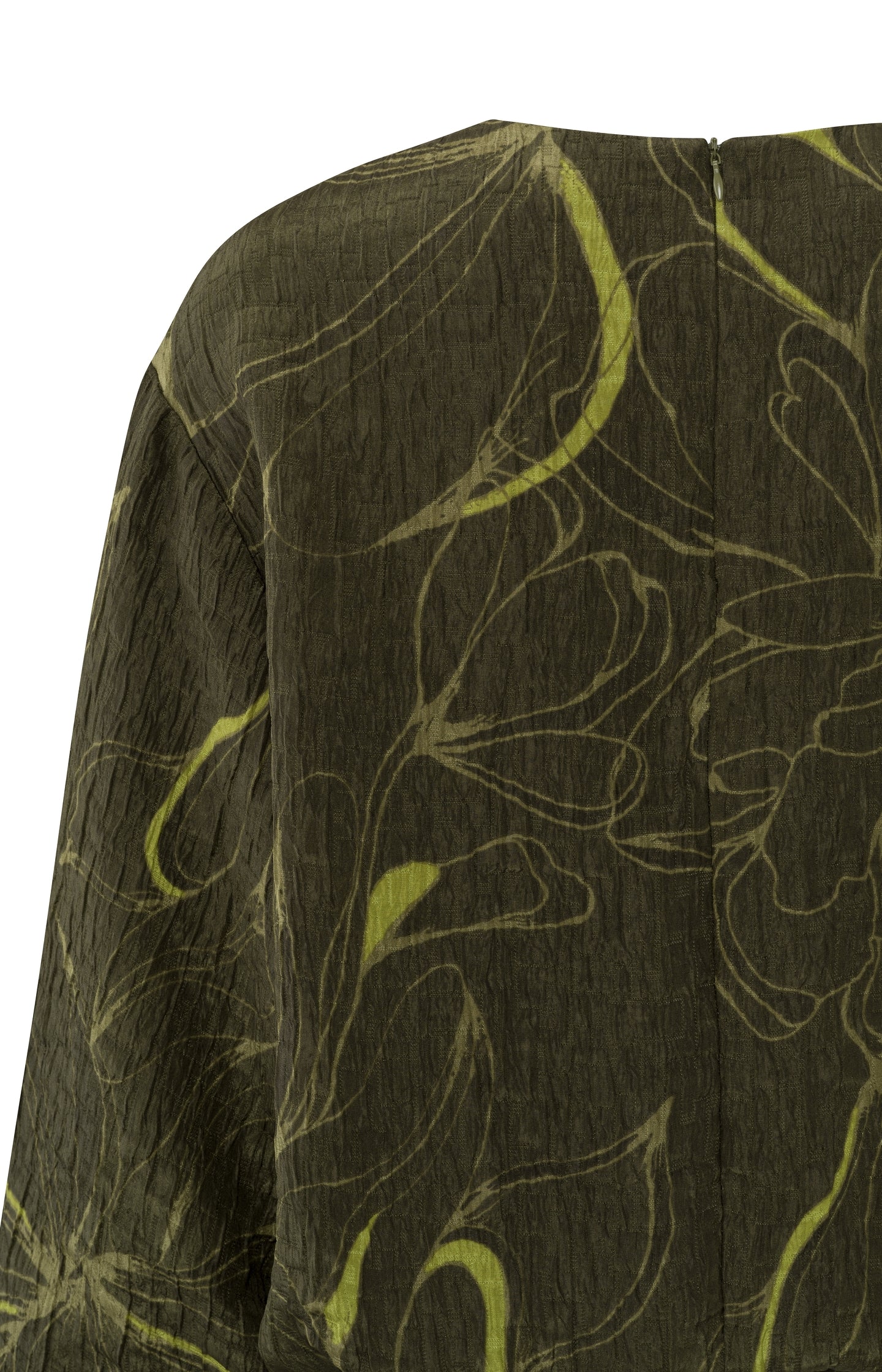 Top with round neck, long balloon sleeves and print