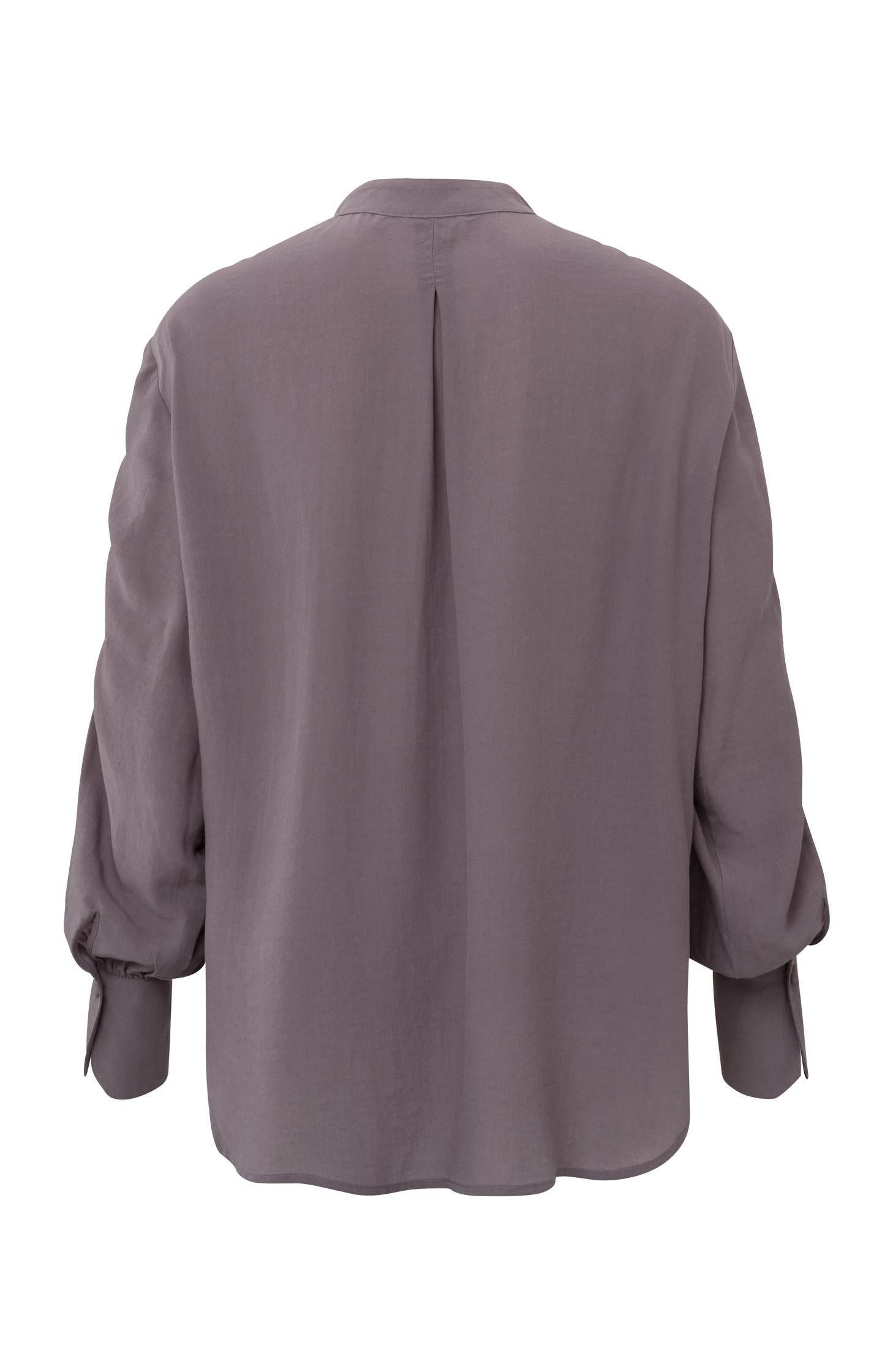 Top with round neck, long puff sleeves and gathered shoulder
