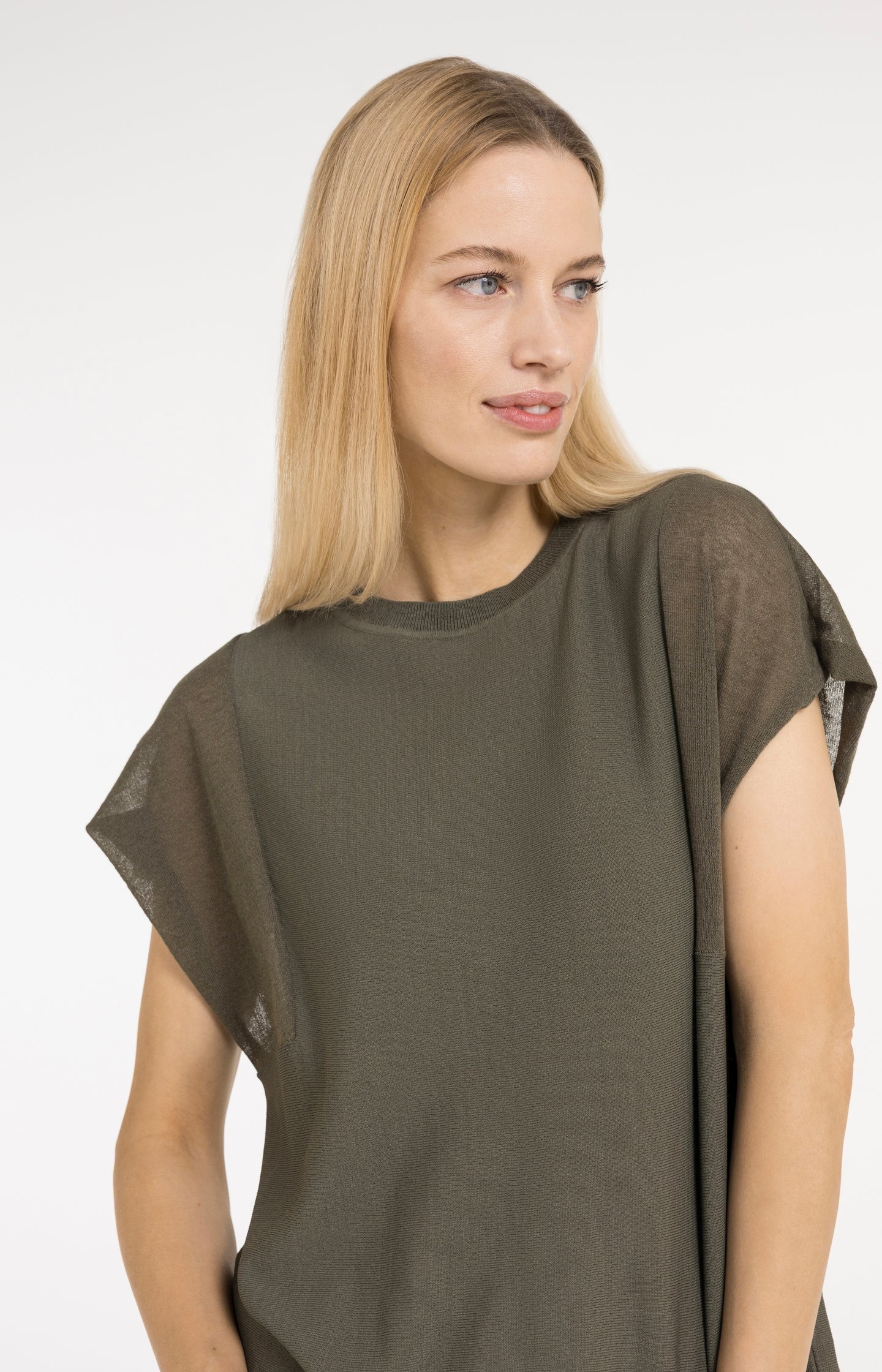 Top with sheer short sleeves and crew neck