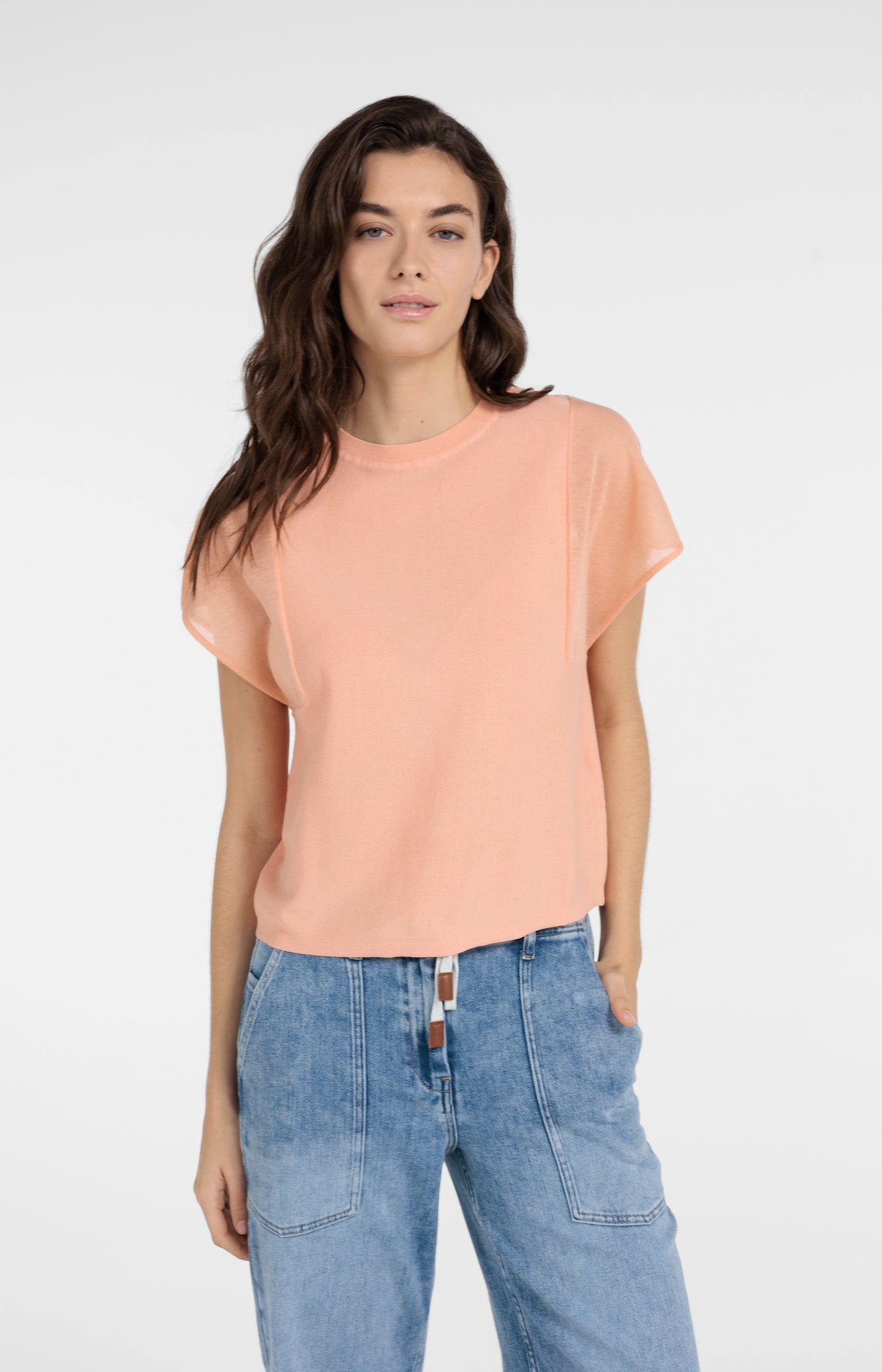 Top with sheer short sleeves and crew neck - Type: lookbook