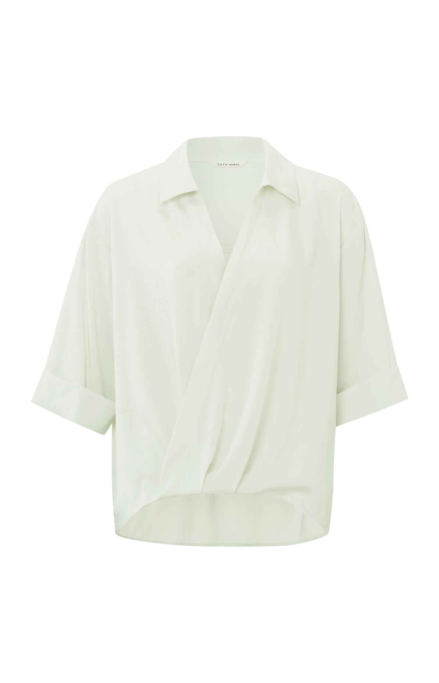 Top with V-neck, 3/4 length sleeves and draped details - Type: product