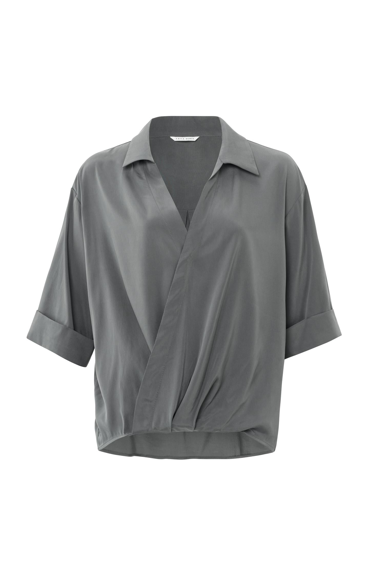 Top with V-neck, 3/4 length sleeves and draped details - Type: product