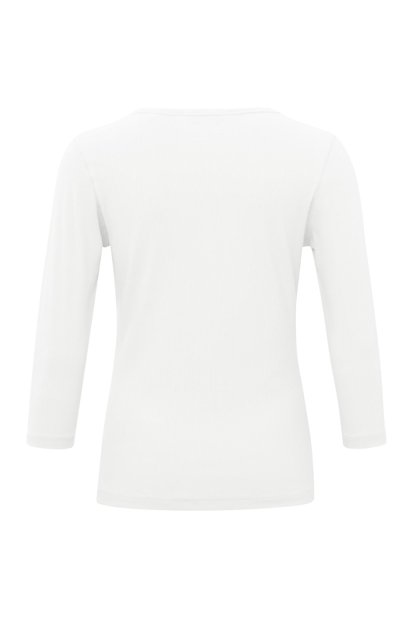 Top with V-neck, 7/8 sleeves and buttons in slim fit