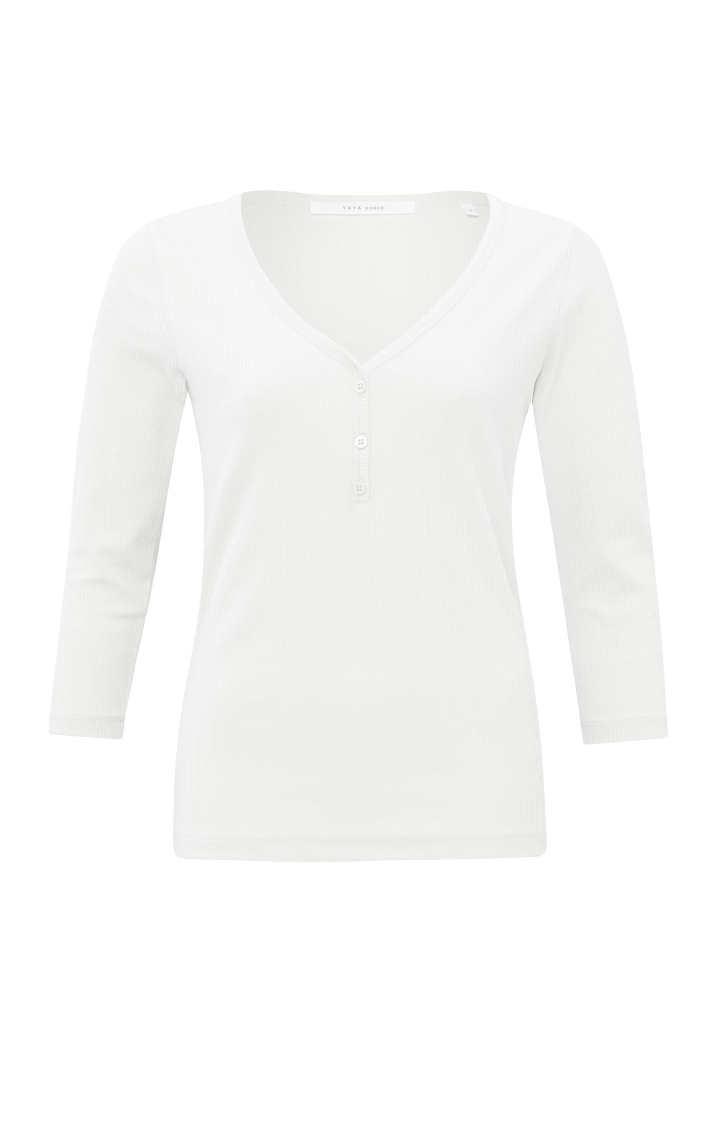 Top with V-neck, 7/8 sleeves and buttons in slim fit - Type: product