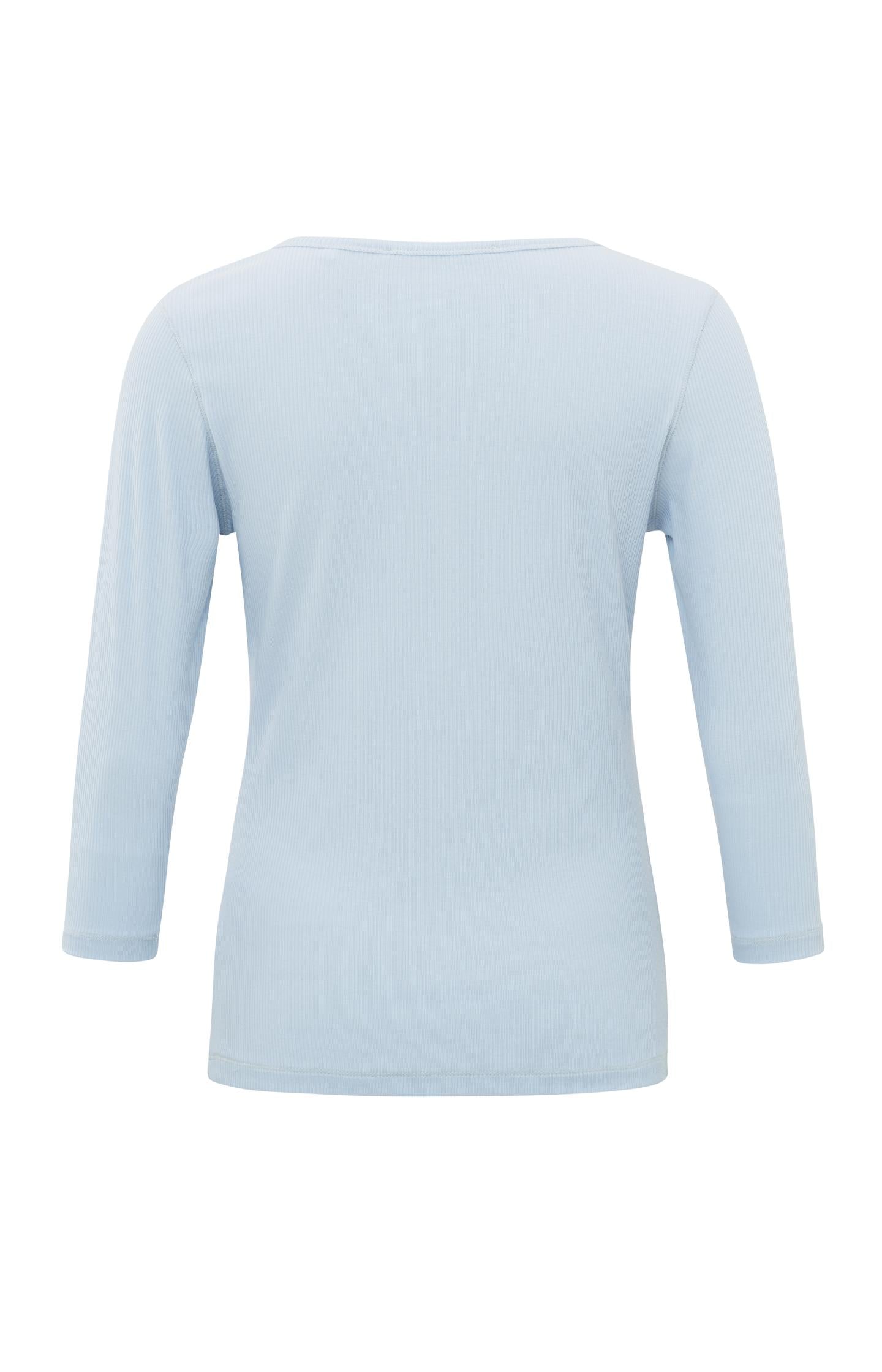 Top with V-neck, 7/8 sleeves and buttons in slim fit