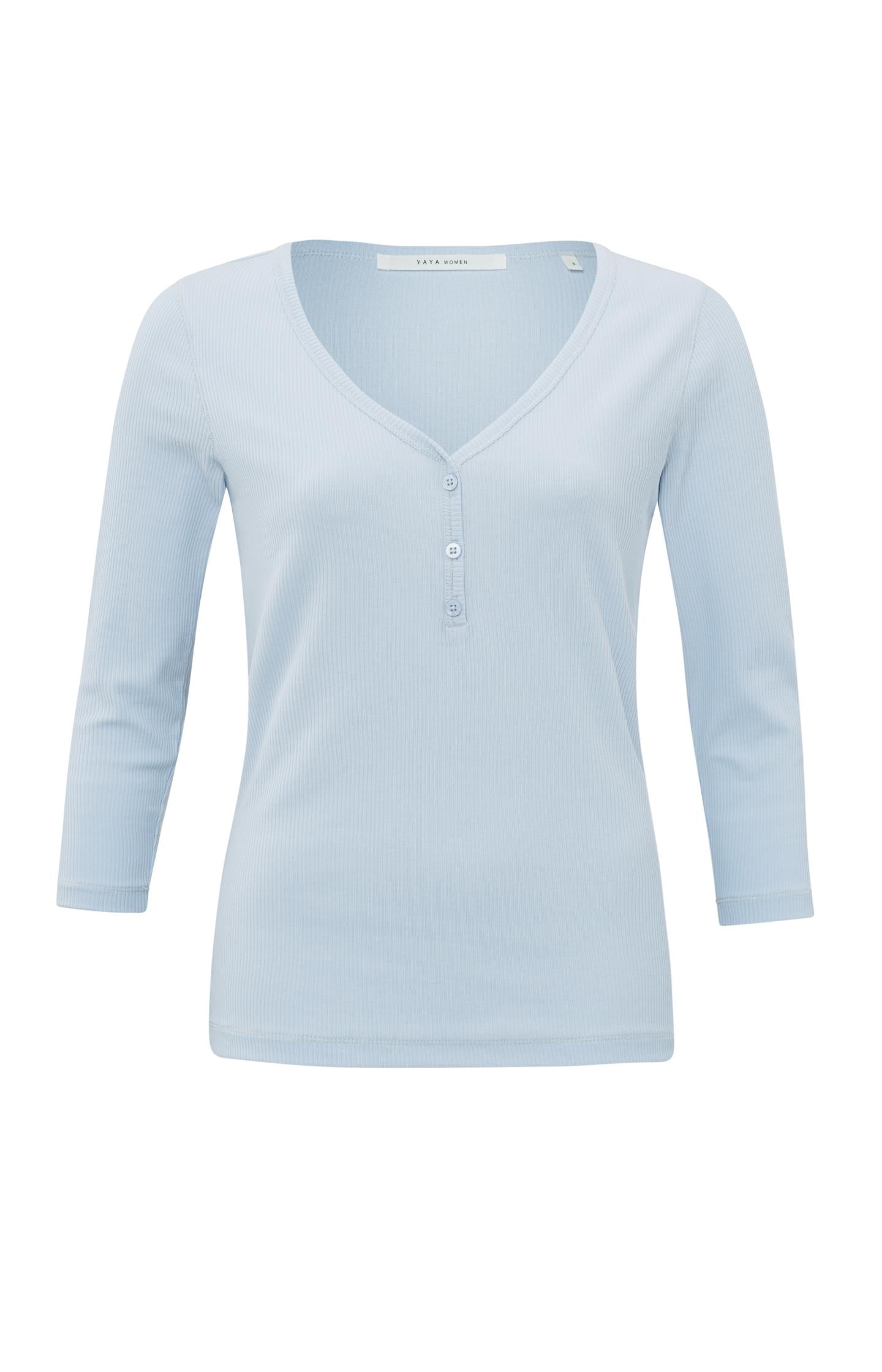 Top with V-neck, 7/8 sleeves and buttons in slim fit - Type: product