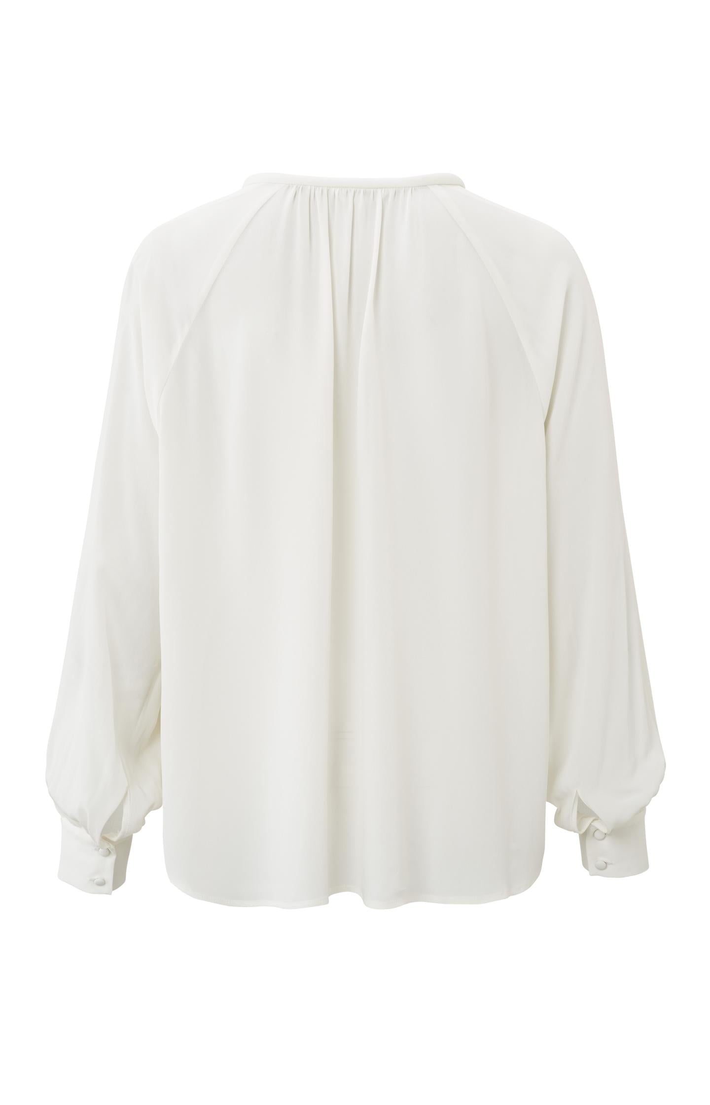 Top with V-neck, long balloon sleeves and pleated details