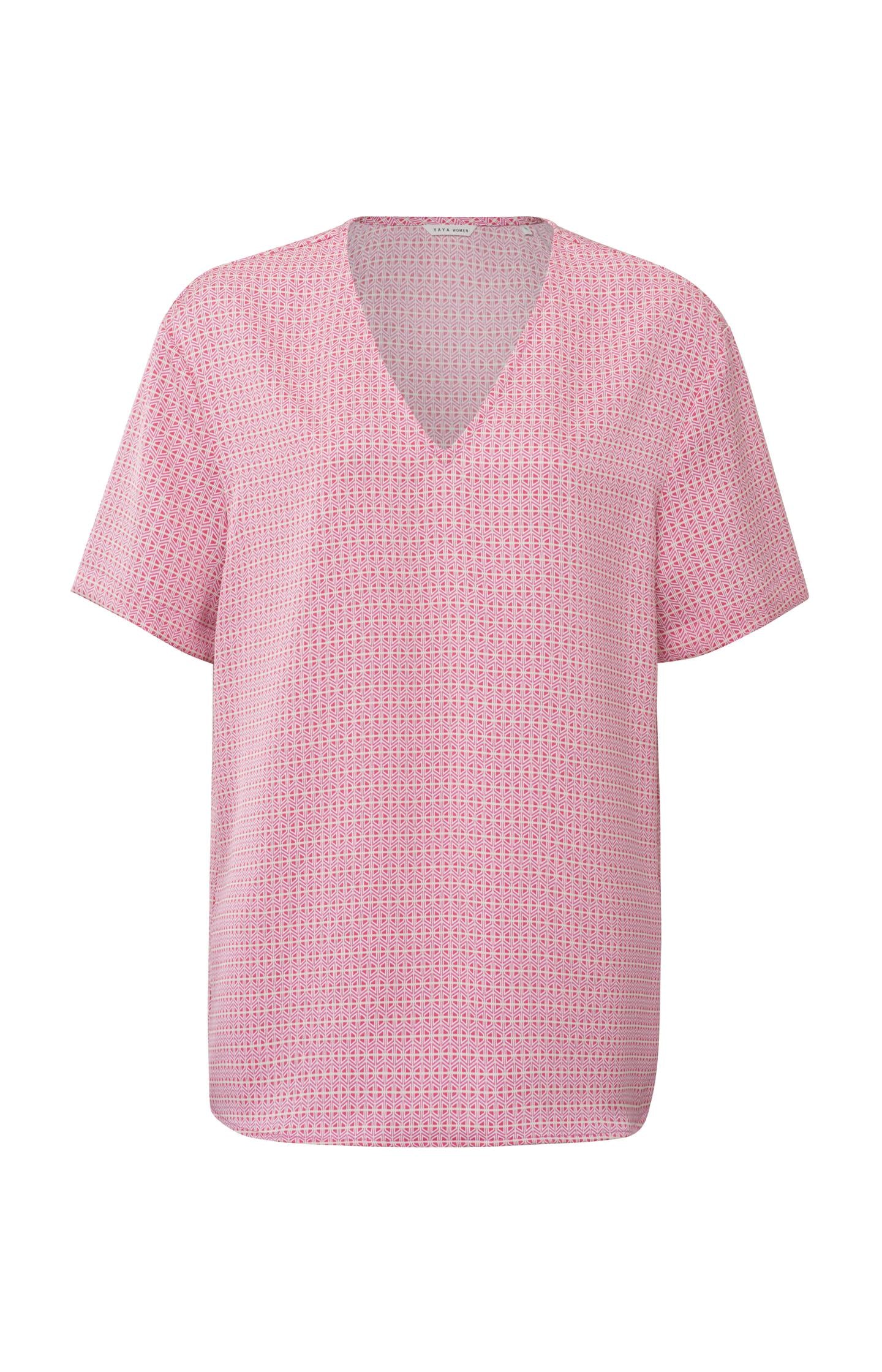 Top with V-neck, short sleeves and print in wide fit - Type: product