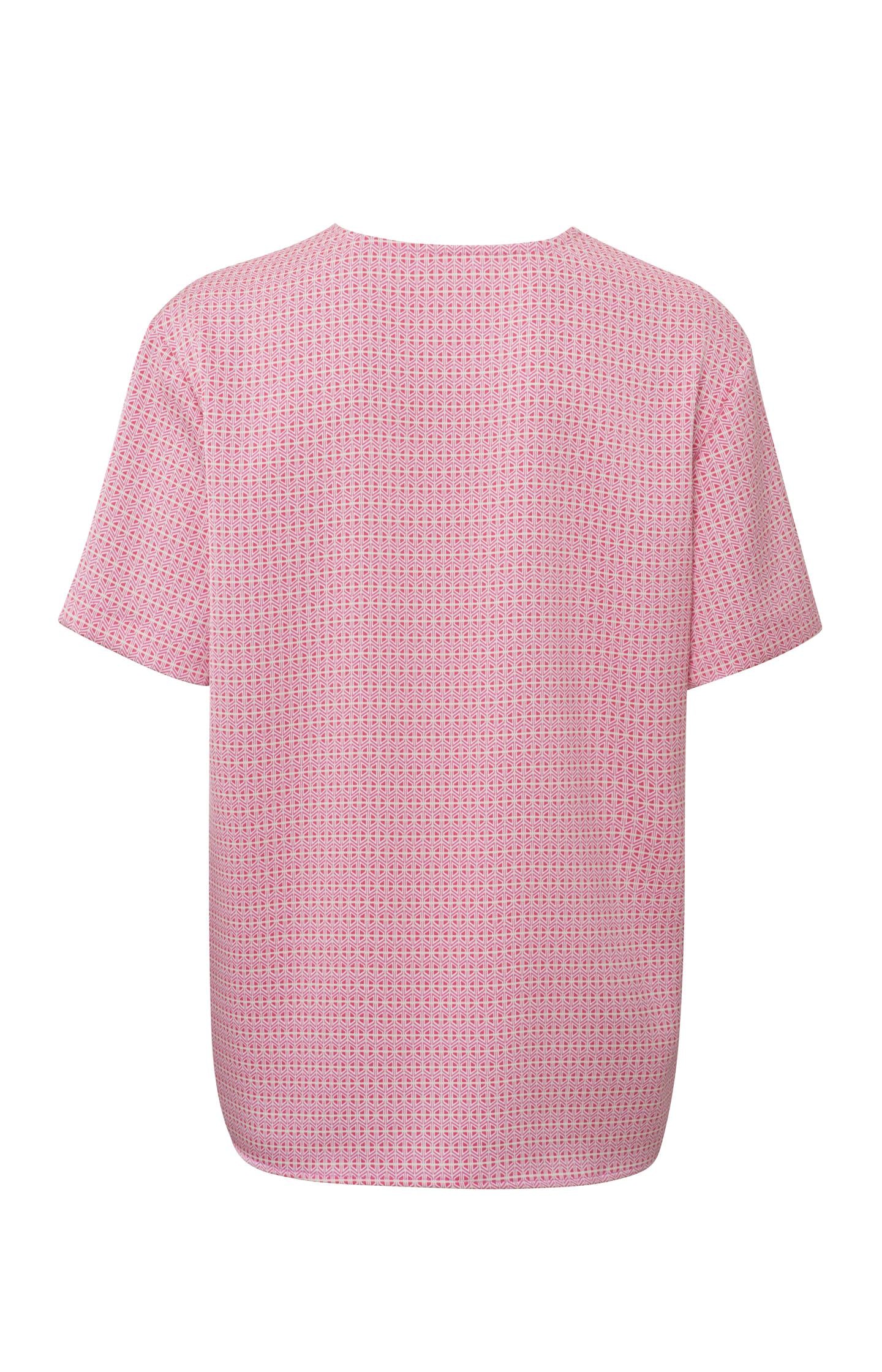 Top with V-neck, short sleeves and print in wide fit