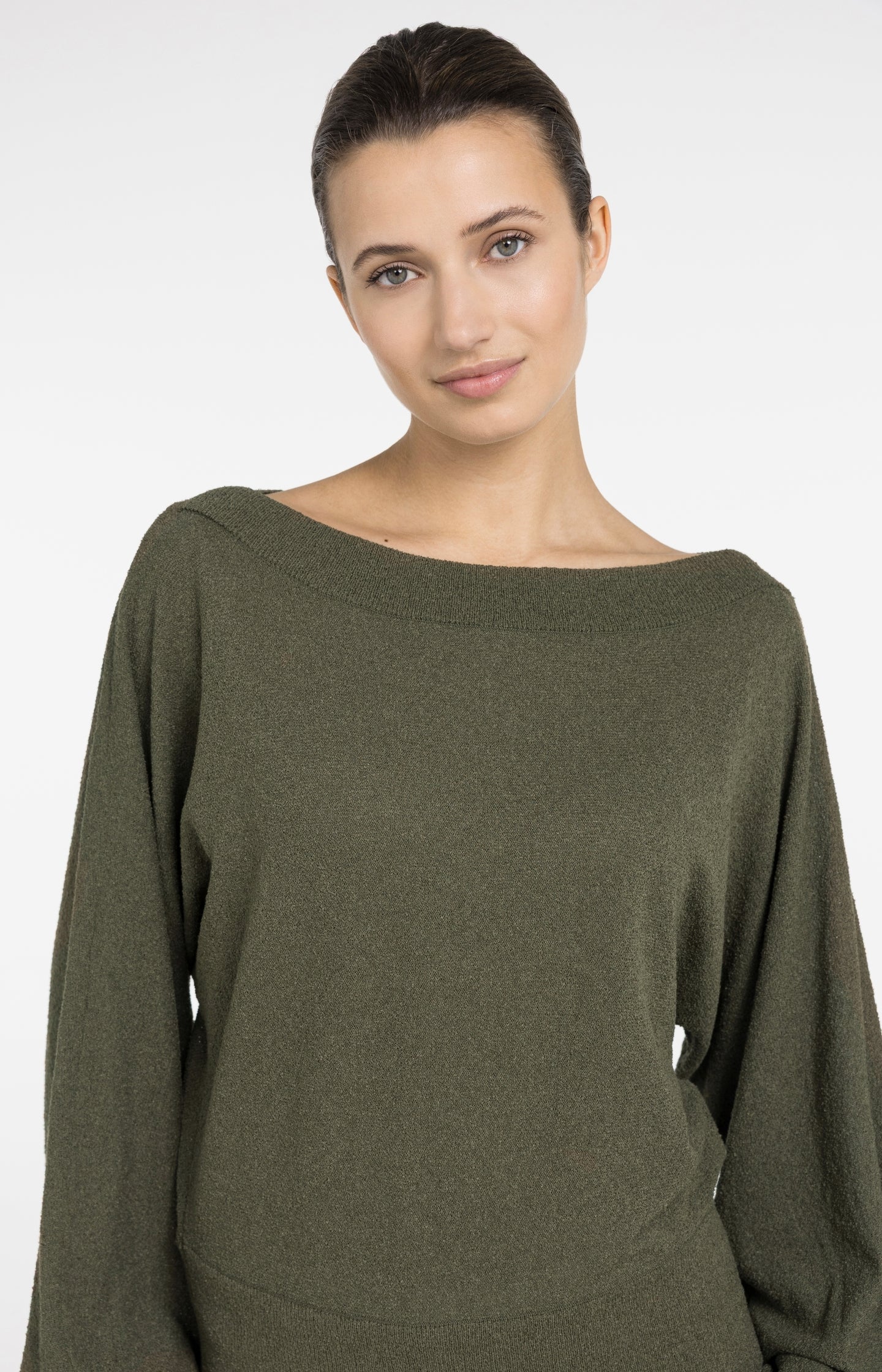 Towel knit sweater with boat neckline