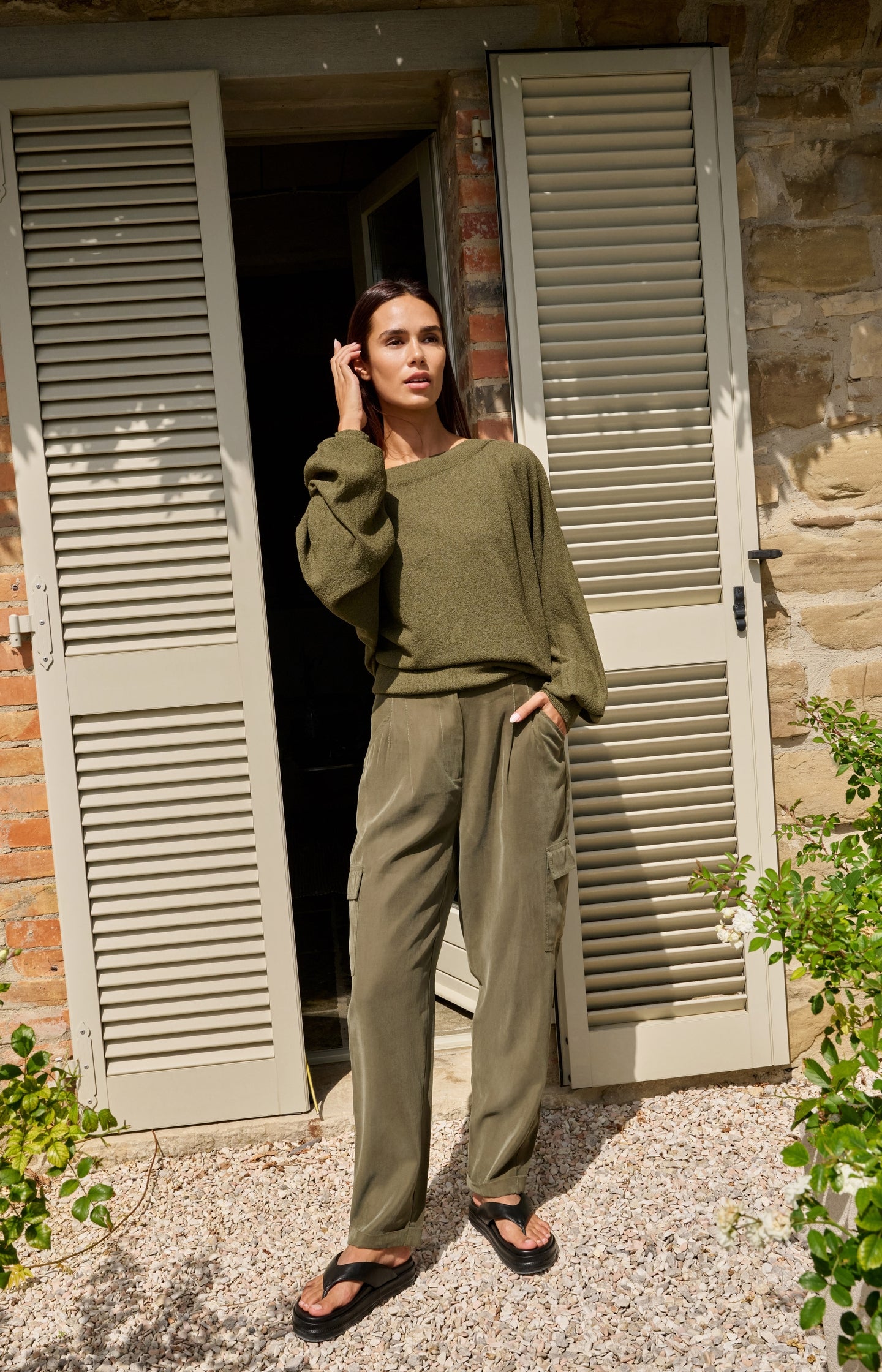 Towel knit sweater with boat neckline
