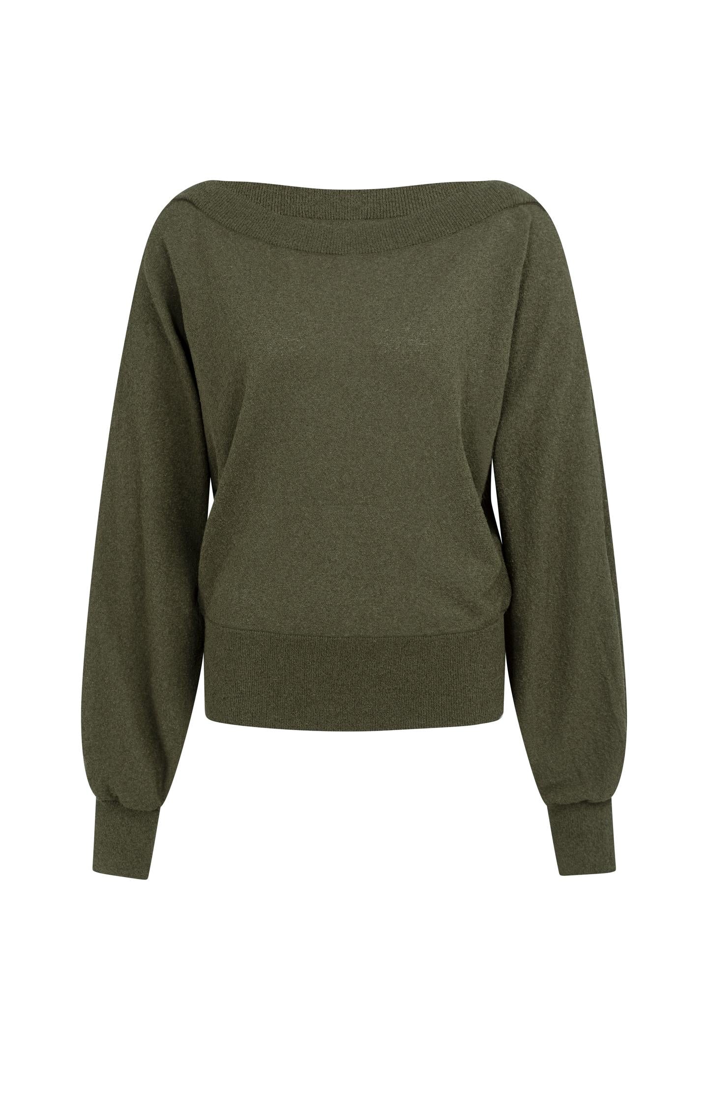 Towel knit sweater with boat neckline