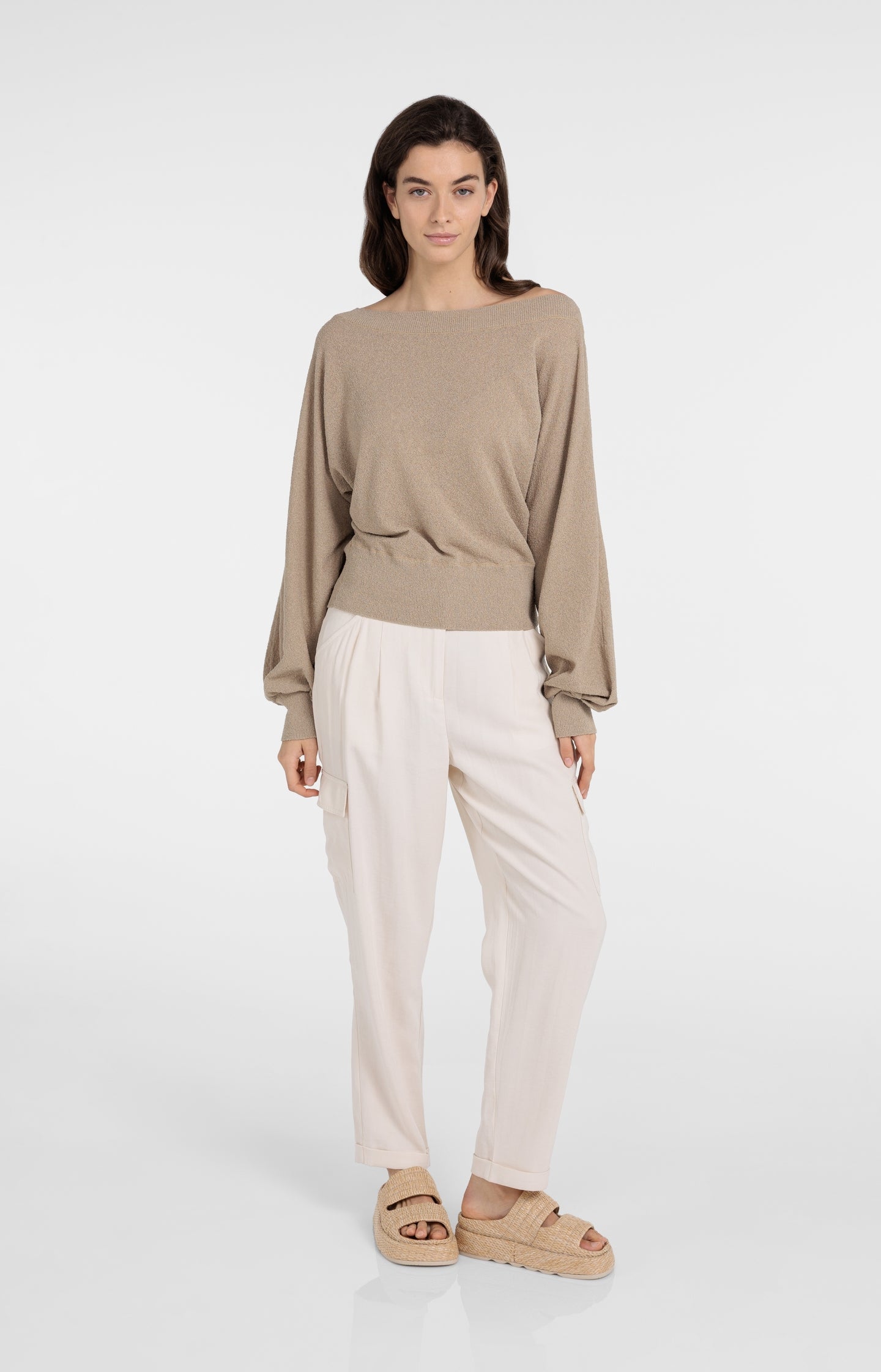 Towel knit sweater with boat neckline