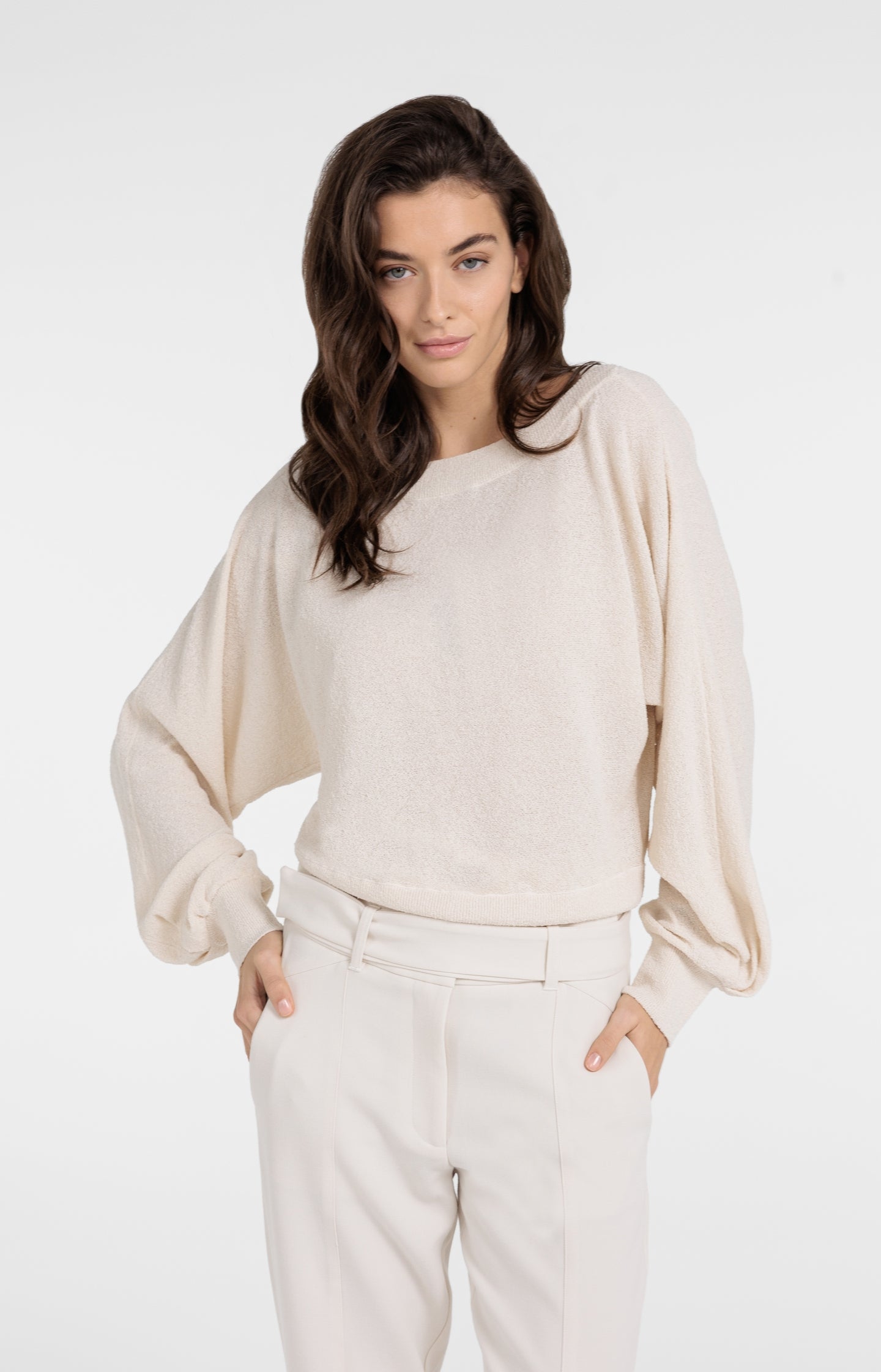 Towel knit sweater with boat neckline - Type: lookbook
