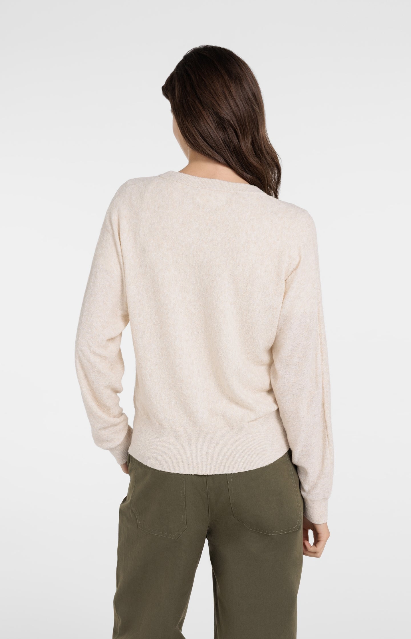 Towel-textured knit cardigan with long sleeves