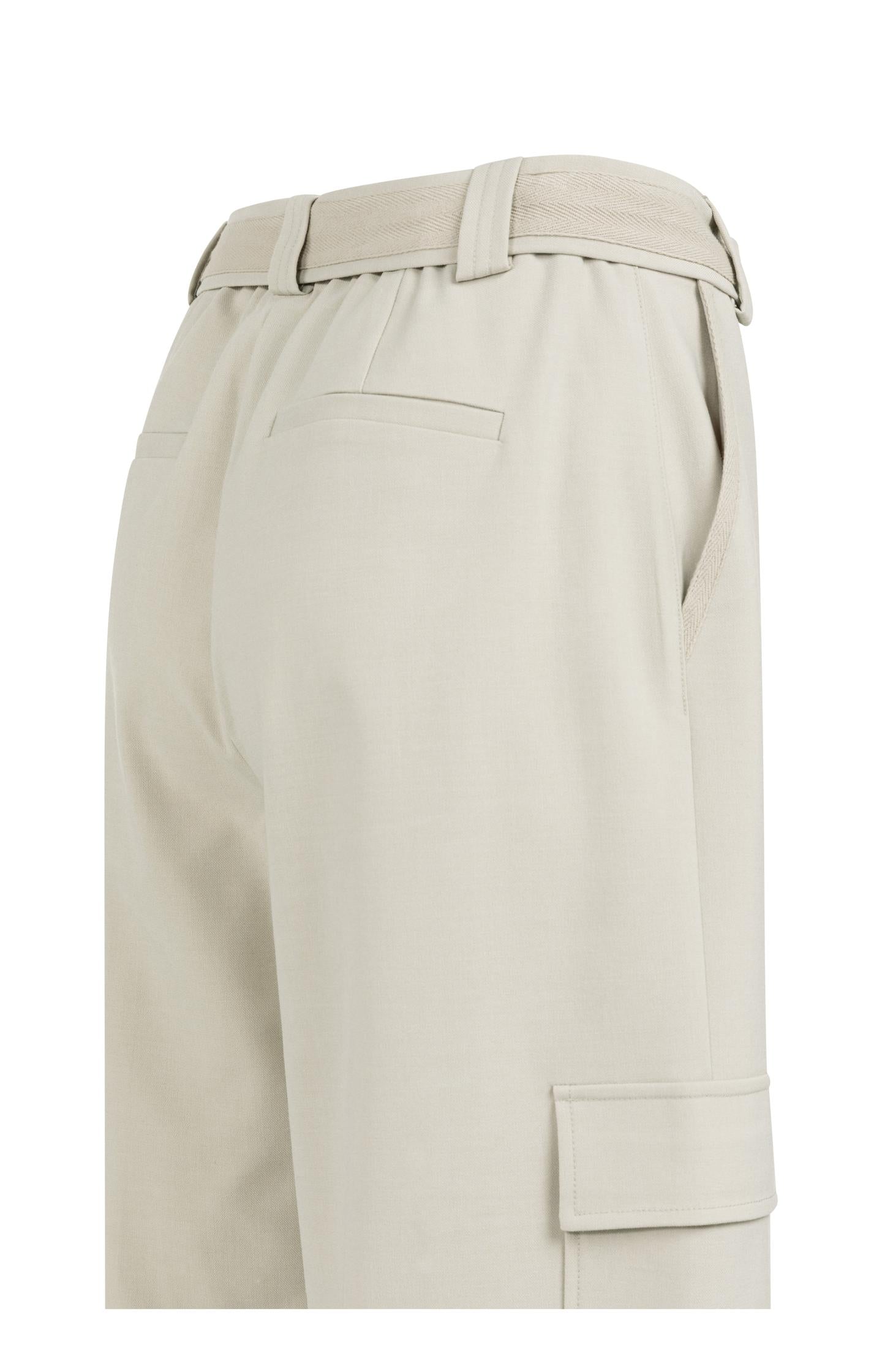 Trousers with cargo pockets, wide legs and matching belt - Grey