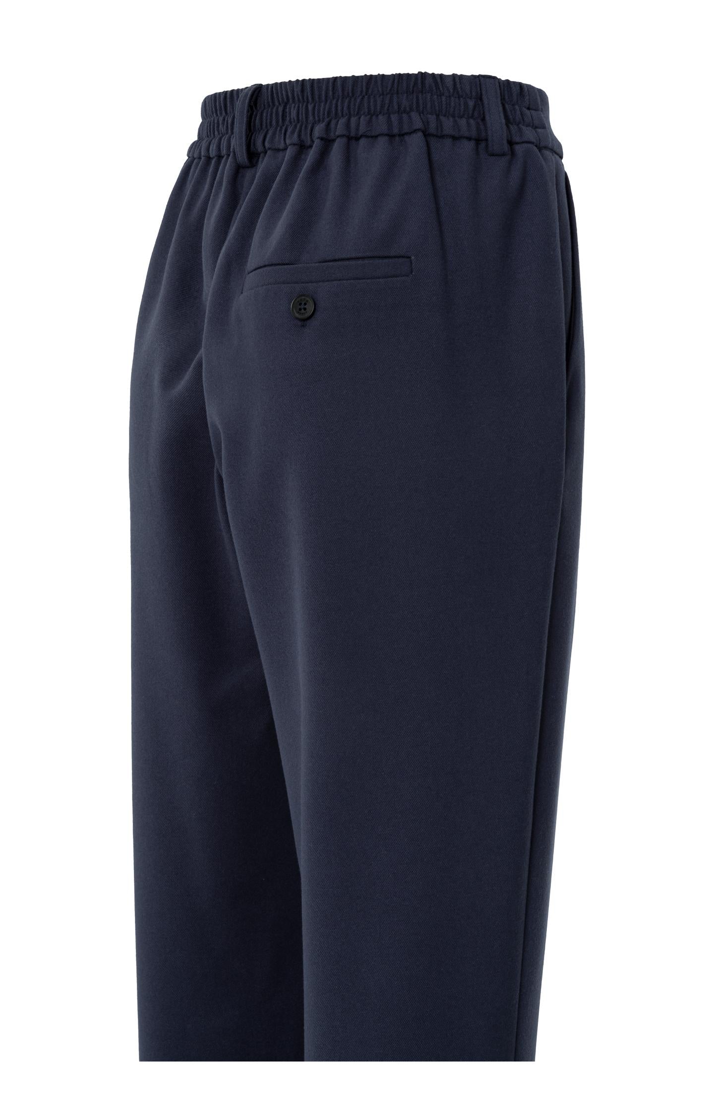 Trousers with elastic waistband and turned-up hem