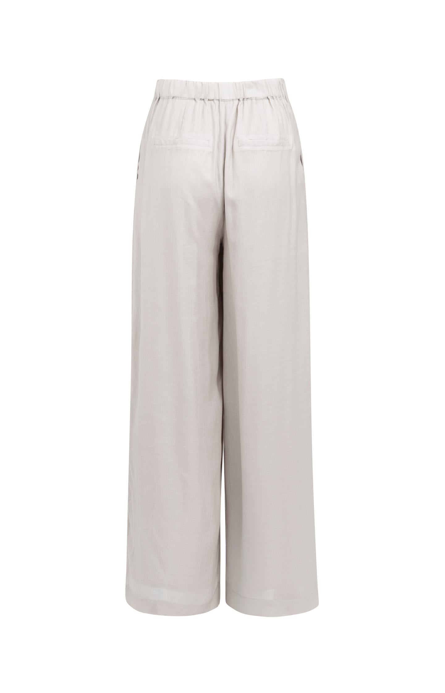 Trousers with wide legs and half elastic waist