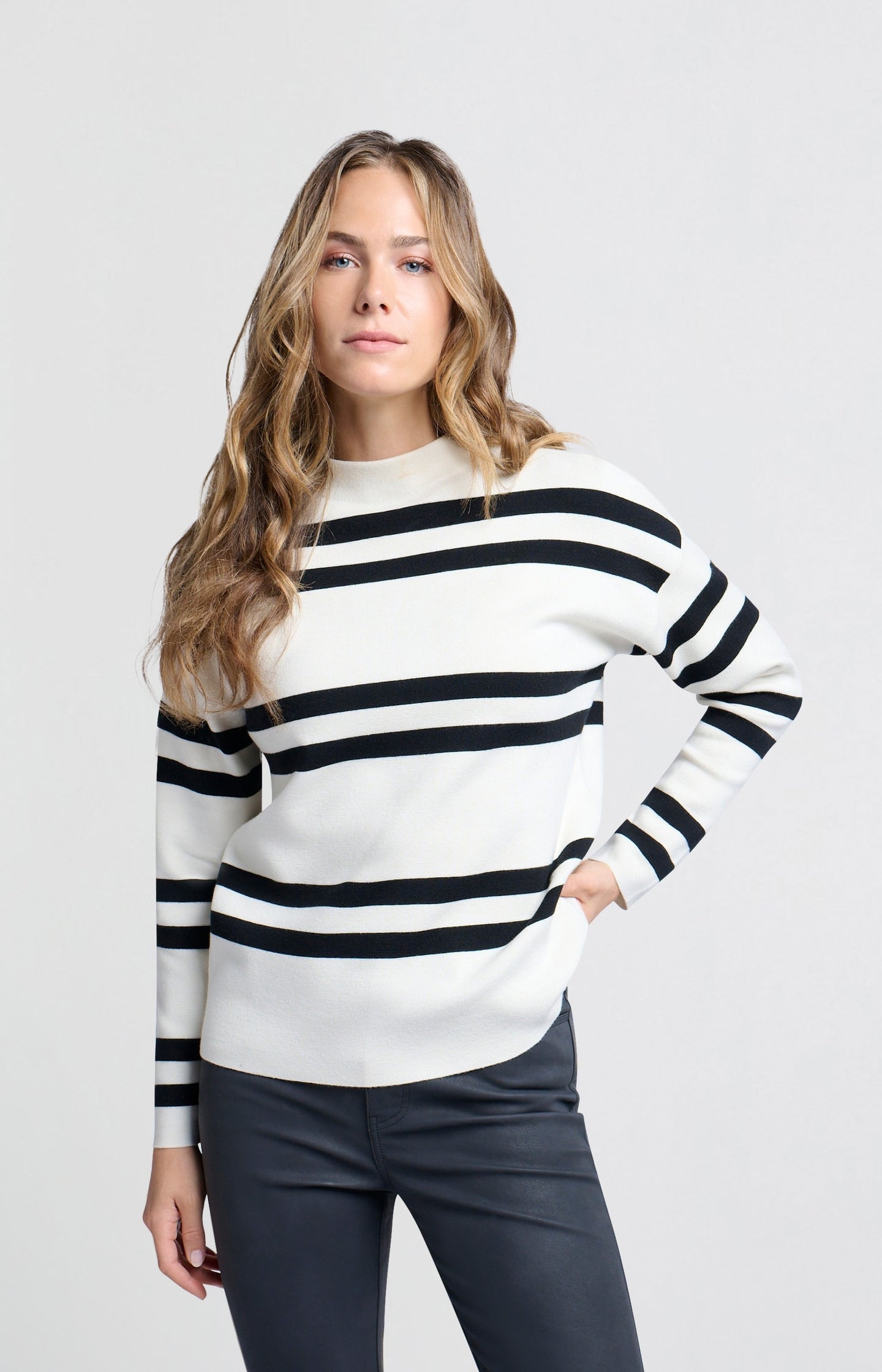 Long sleeve turtleneck striped top best sale