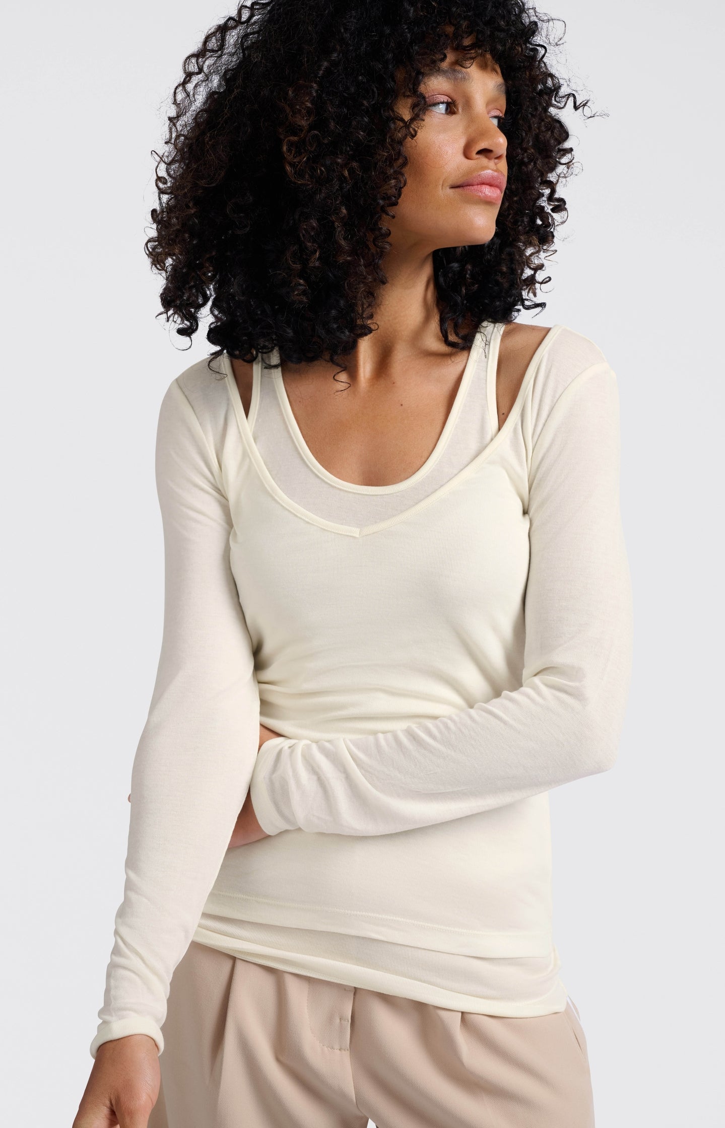 Two-in-one top with long sleeves