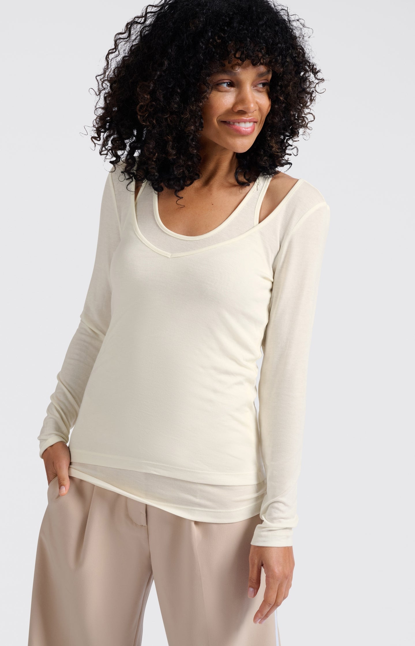 Two-in-one top with long sleeves